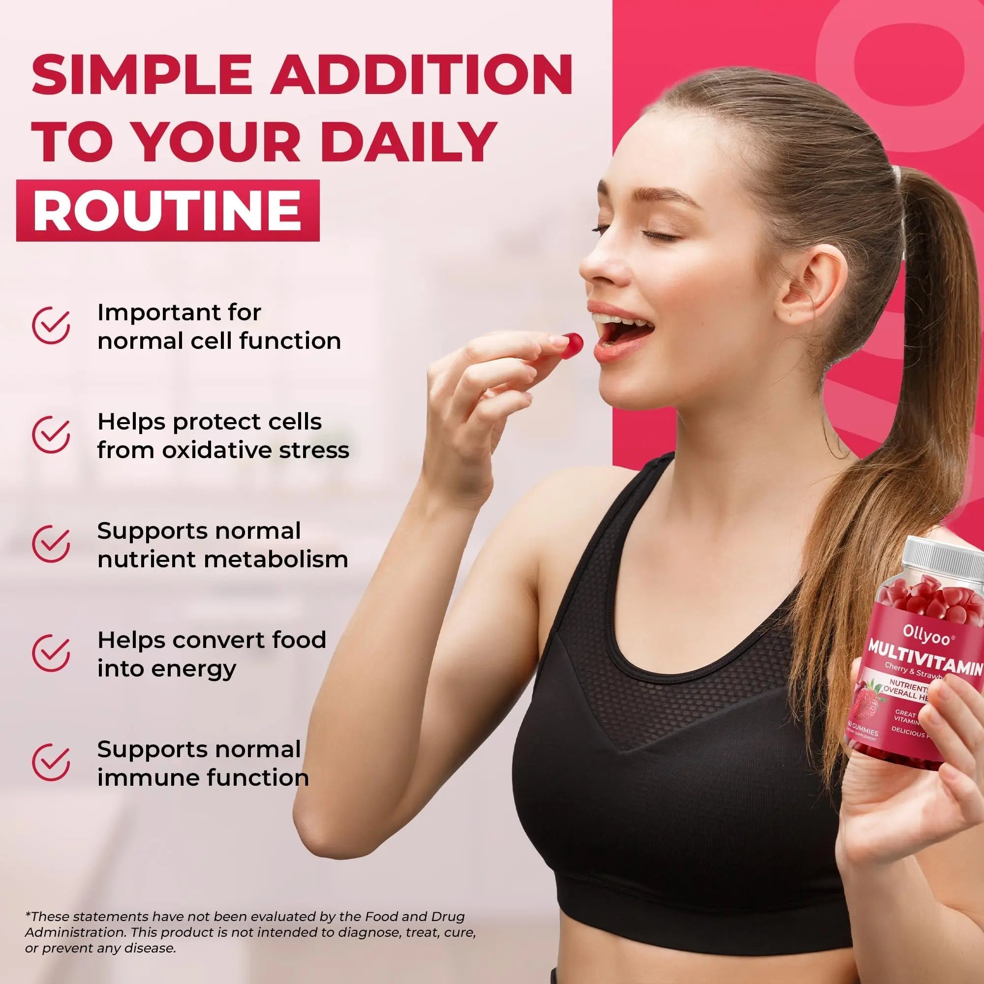 Ollyoo Multivitamin Gummies for Adults | Cherry & Strawberry Flavor | Great Source of Vitamin A & Essential Nutrients | Ollyoo Au supplements