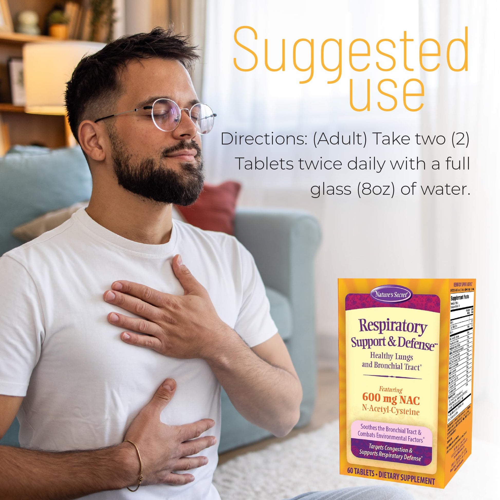 Nature's Secret Respiratory Support & Defense - 60 Tablets - Promotes Healthy Lungs & Bronchial Tract - With NAC, Fenugreek & Marshmallow - 30 Total Servings Nature's Secret Au supplements