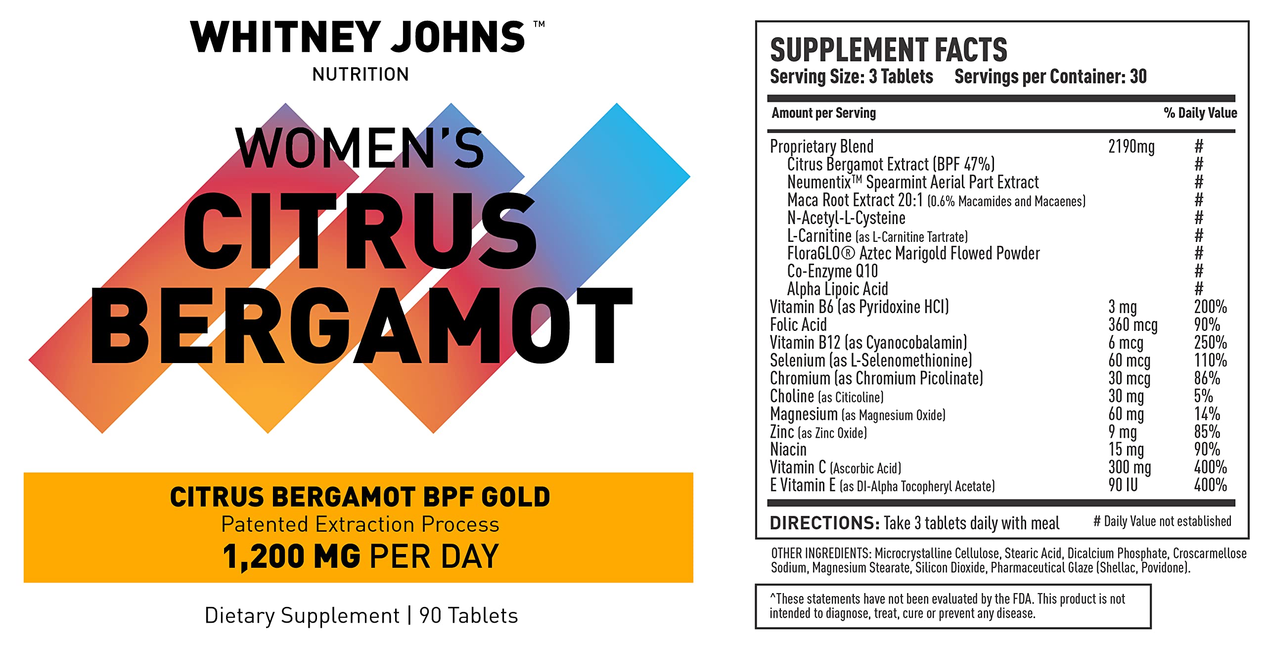 Whitney Johns Citrus Bergamot for Women, Clinically Tested Bergamot Supplement Specifically Formulated for Womens Health and Wellness, Antioxidant, 1200mg, 90 Tablets Whitney Johns Au supplements