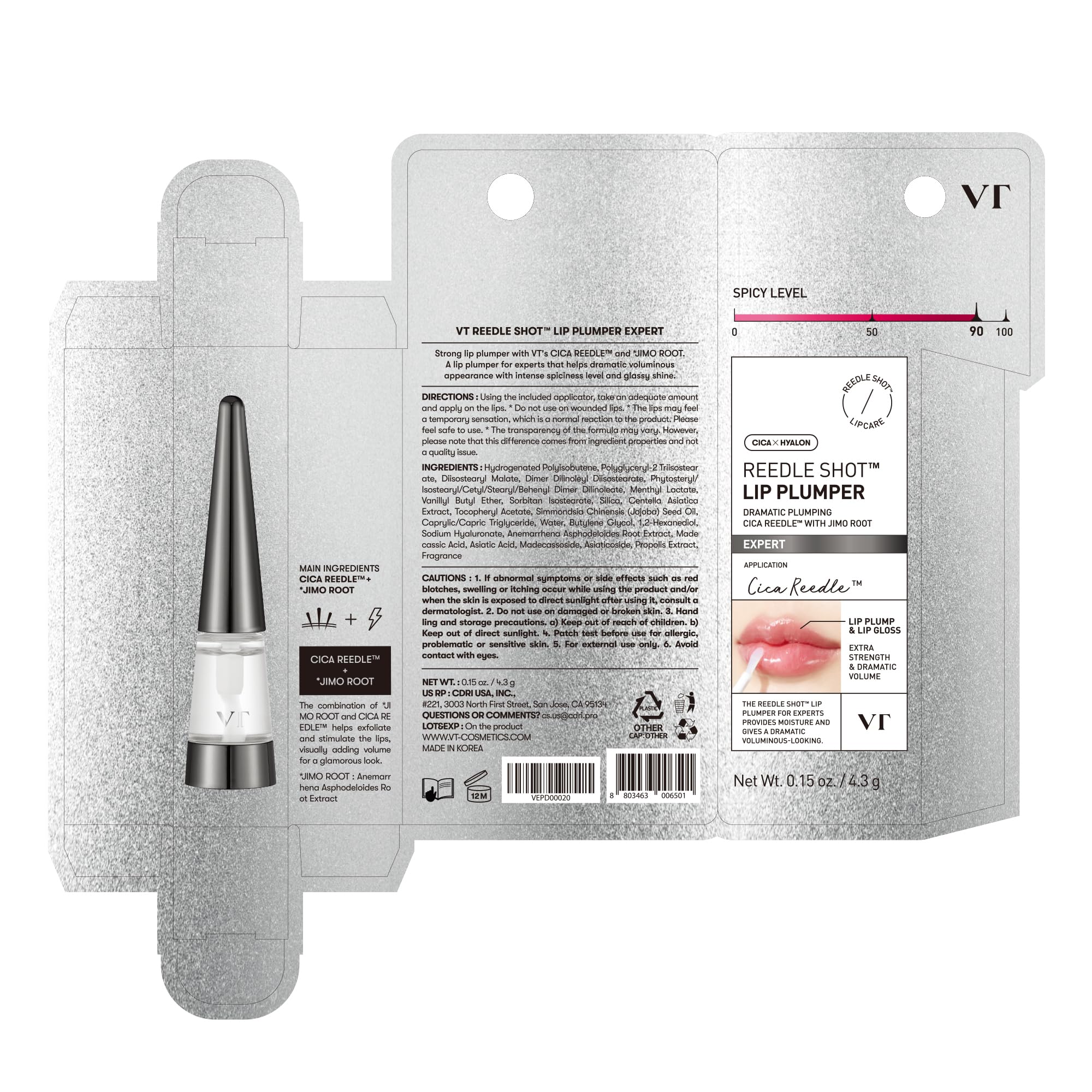 VTCOSMETICS Reedle Shot Lip Plumper, 0.15 oz (4.3 g), Moisturizing, Transparent, Lip Gloss, Fragrance-free, Korean Cosmetics (Expert) VT COSMETICS Au supplements