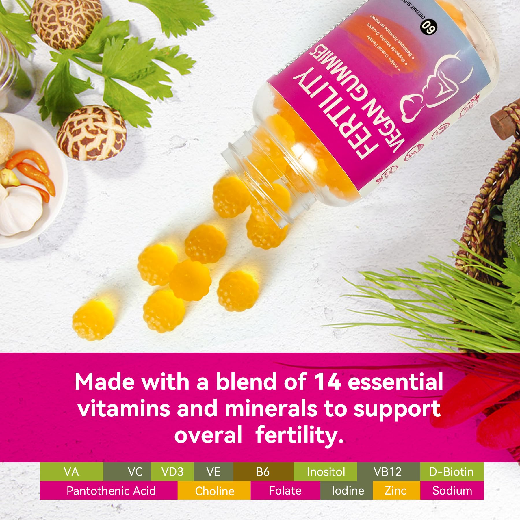 Fertility Gummies for Women to Get Pregnant Fast, Folic Acid Conception Gummies to Boost Fertility for Her, 60 Count Fertility Vitamin Gummy Support Hormone Balance, Ovulation & Period Cycle Aromlife Au supplements
