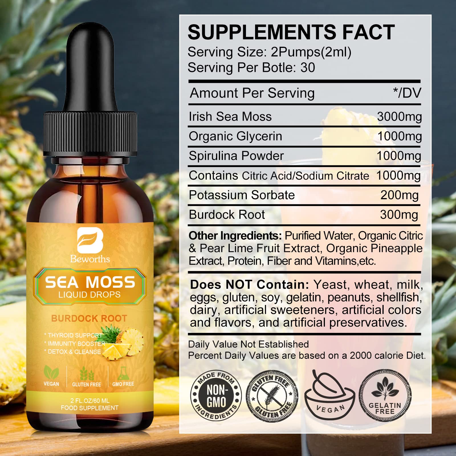 B BEWORTHS Sea Moss Liquid Drops - Organic Irish Sea Moss Gel with Burdock Root B BEWORTHS Au supplements