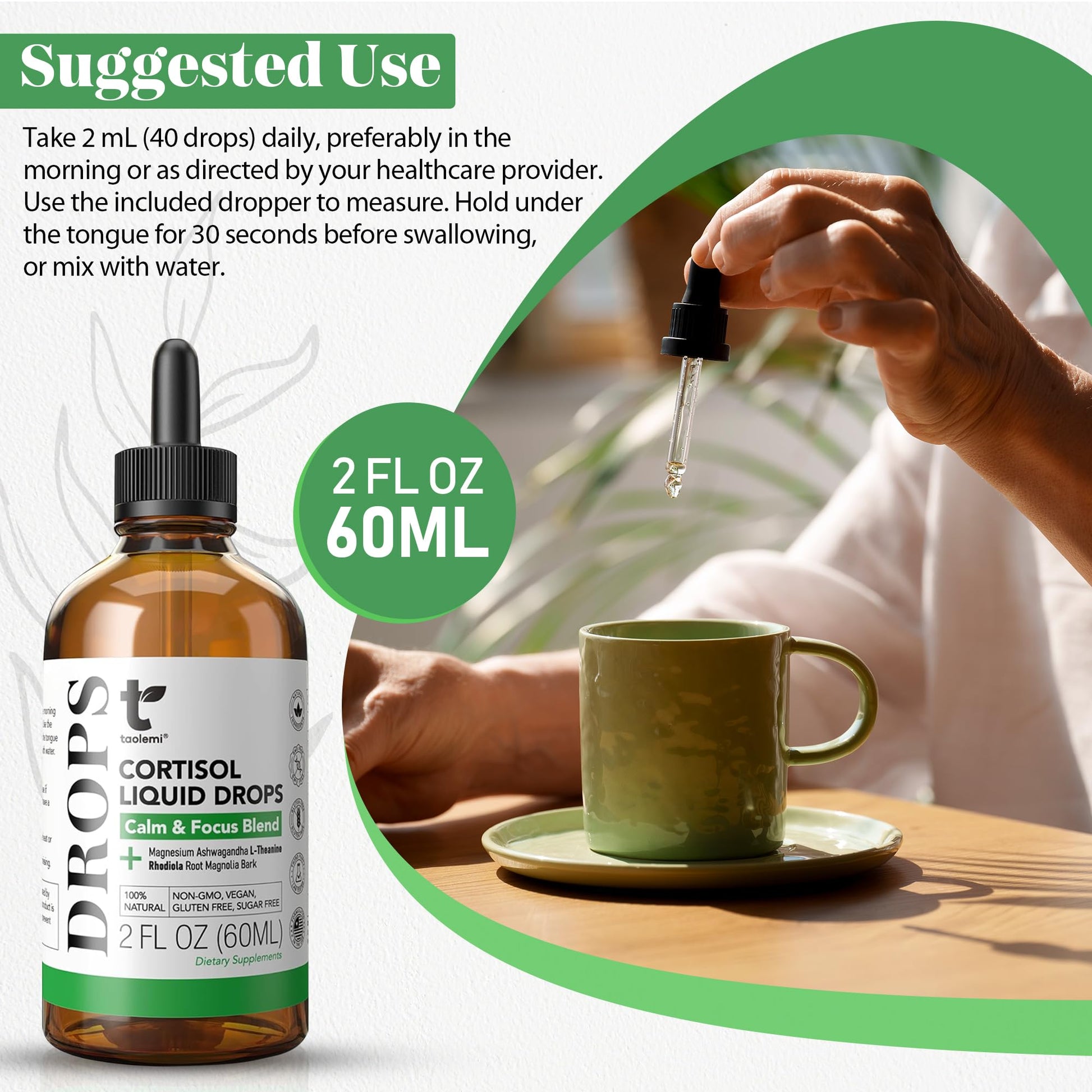 Cortisol Manager Drops with Magnesium & Ashwagandha - Advanced Liquid Blend for Relaxation, Supports Restful Sleep, Fast-Absorbing Liquid, Non-GMO, 2 Fl Oz taolemi Au supplements
