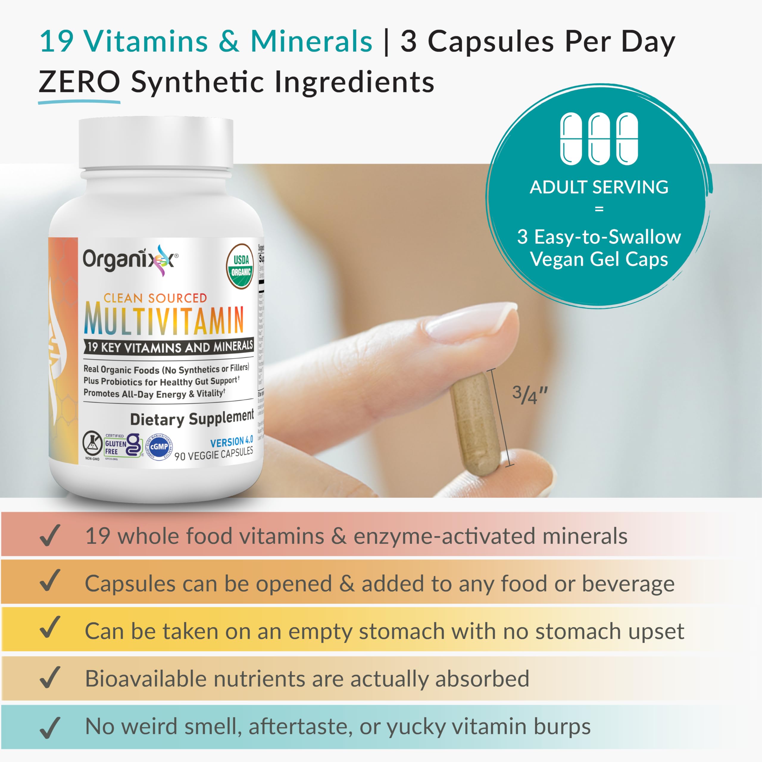 Organixx Clean Sourced Multivitamin for Women & Men, w/Vitamin C, D3, Vitamin B Complex, Probiotics, Organic Fruits & Vegetables, Supports Digestive Gut Health, Immune Support, 90 Vegan Gel Capsules Organixx Au supplements