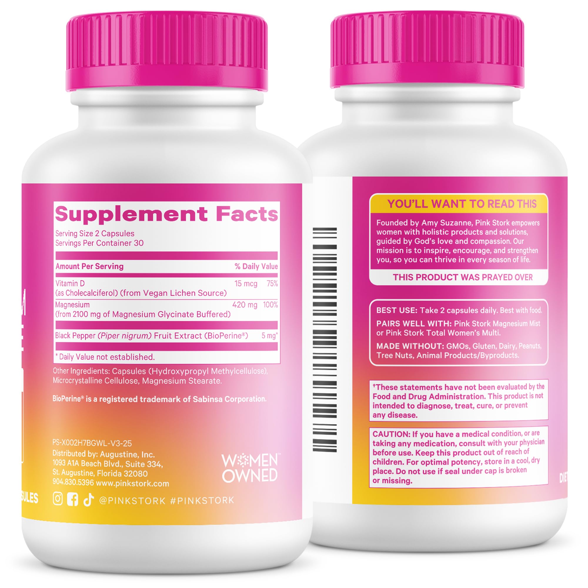 Pink Stork Magnesium Glycinate with Vitamin D - Magnesium Supplement for Women to Support Natural Calm, Mood, and Sleep - Hormone Balance for Women - 60 Capsules, 1 Month Supply Pink Stork Au supplements