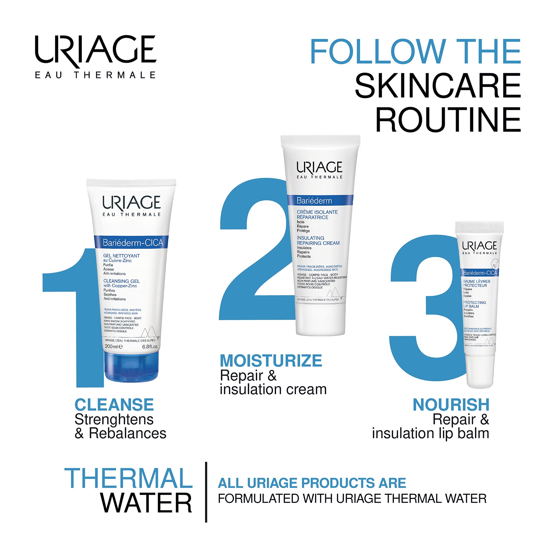 URIAGE Bariederm Insulating Repairing Cream 2.5 fl.oz. | Skin Regenerating Moisturizer Uriage Au supplements
