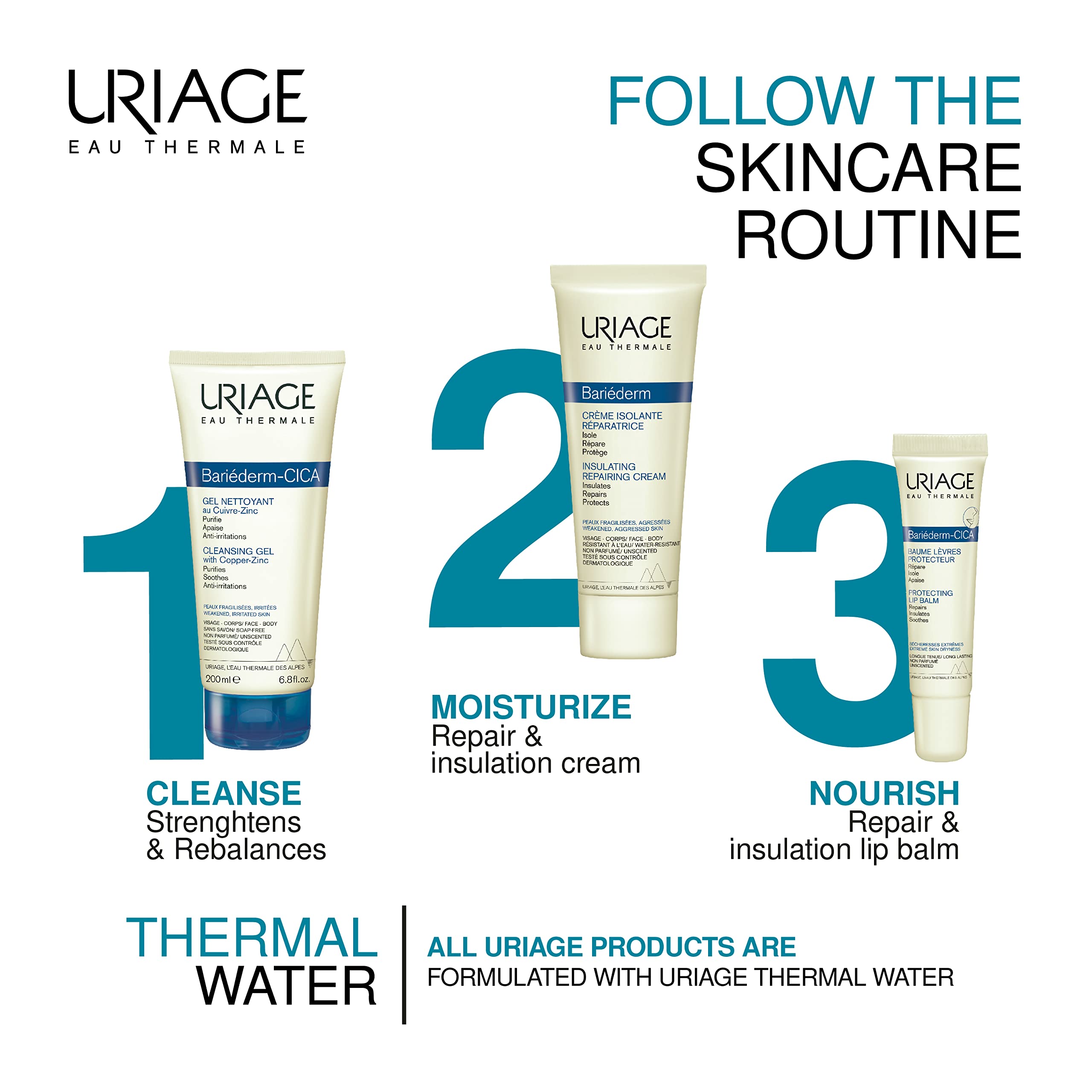 URIAGE Bariederm Insulating Repairing Cream 2.5 fl.oz. | Skin Regenerating Moisturizer Uriage Au supplements