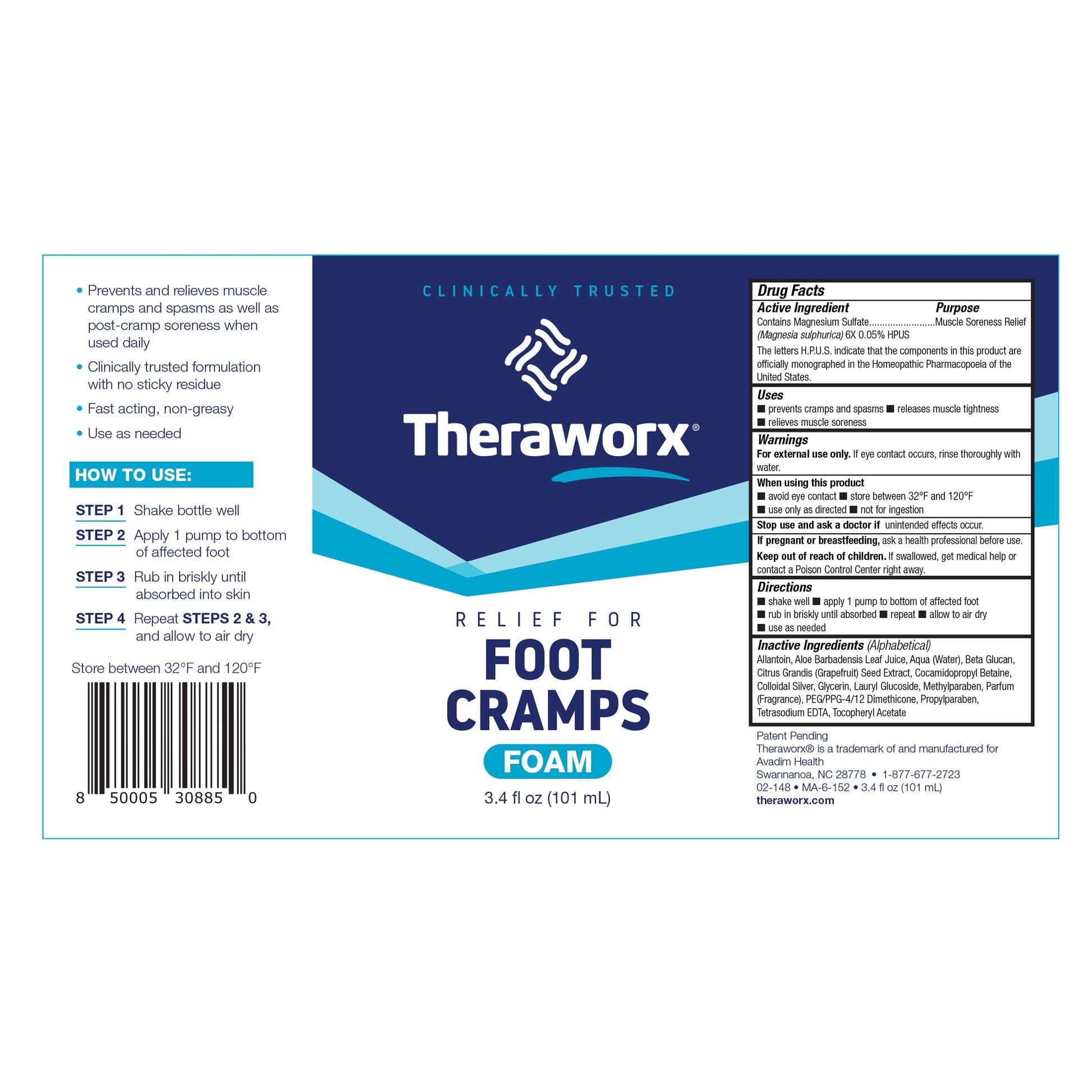 Theraworx Fast-Acting Foam for Foot Cramp Relief with Magnesium Sulfate - 3.4 Fl Oz - 1 Count Theraworx Au supplements