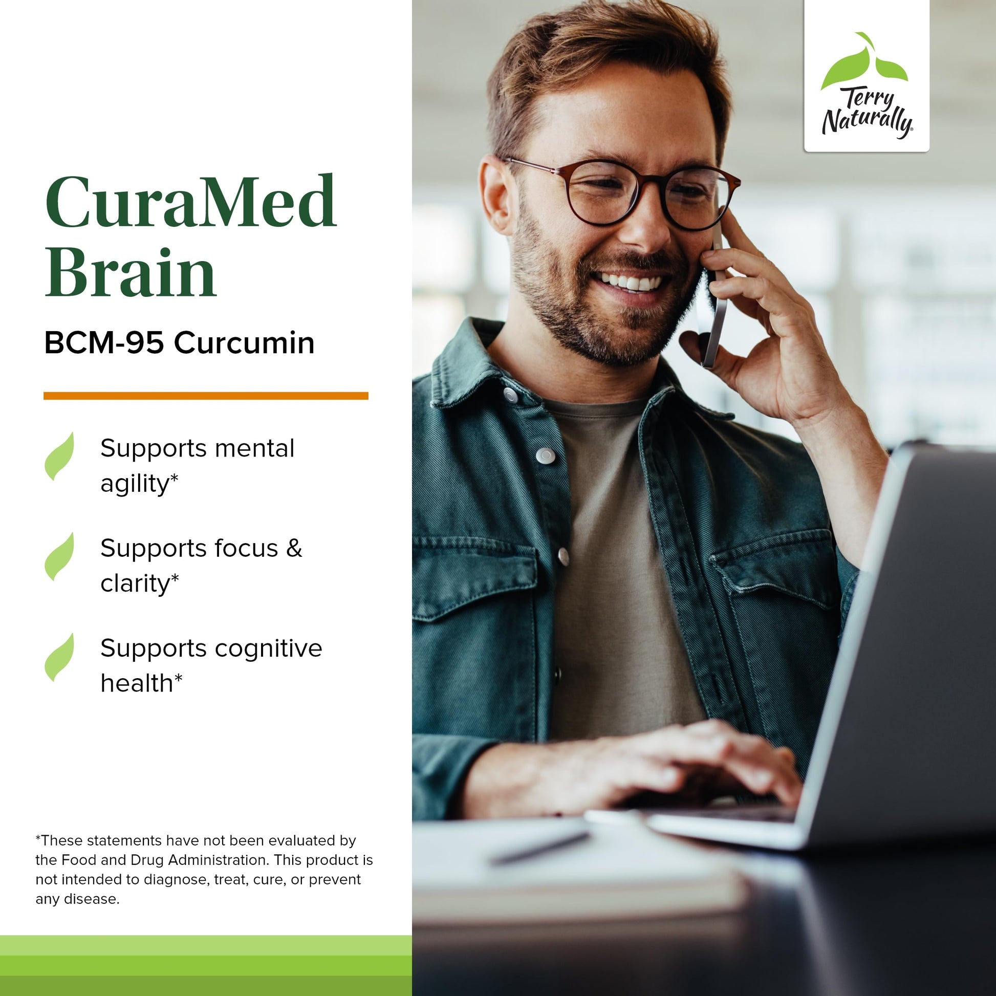 Terry Naturally CuraMed Brain - Dietary Supplement to Support Clarity & Focus - Brain Health Supplement with Curcumin & Turmeric Essential Oil to Aid Concentration - 60 Softgels (2 Pack) Terry Naturally Au supplements