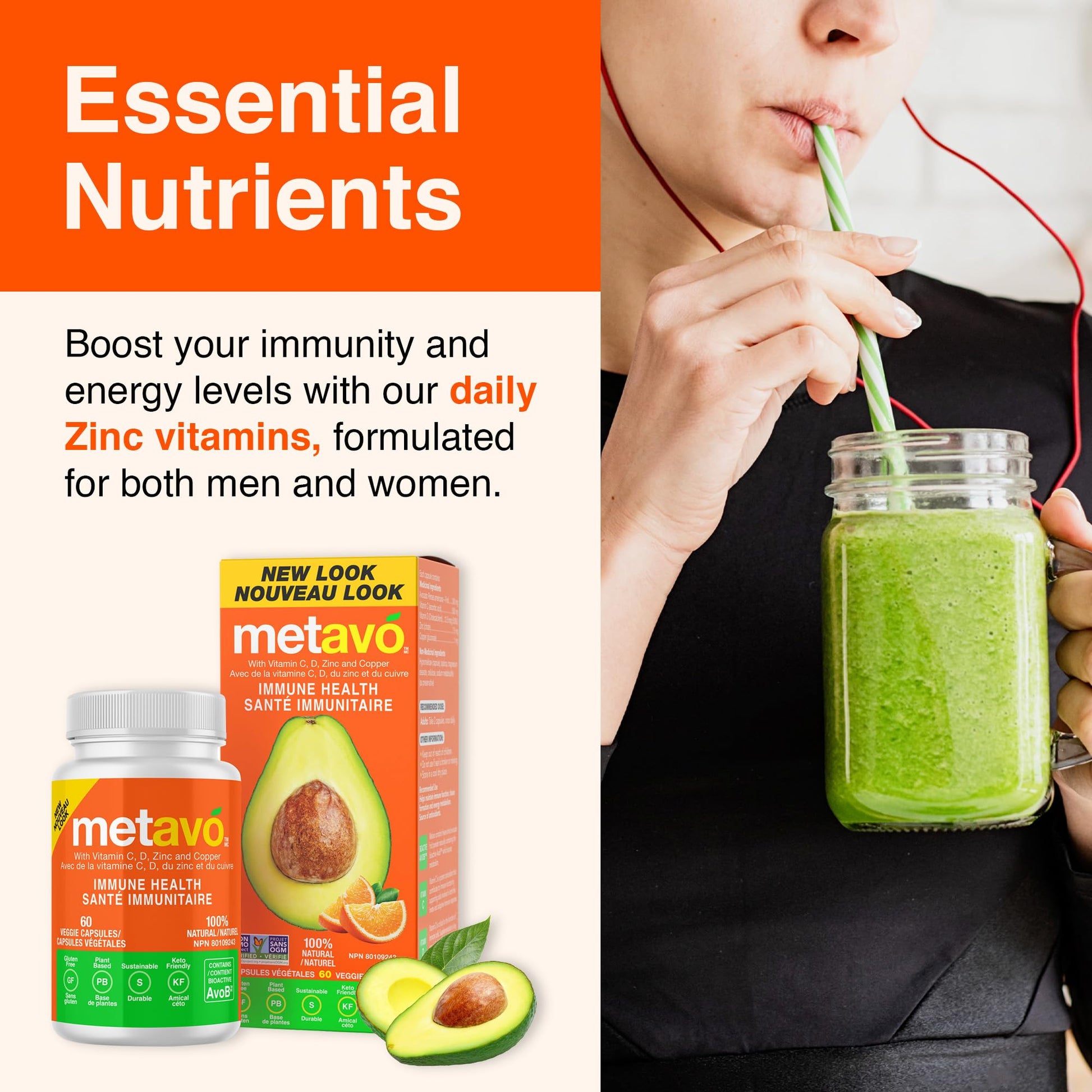 Metavo Immune Health - Natural Immune Support Supplement, Essential Zinc Supplements for Men & Women Enriched with Vitamin C, D & Copper, 60 Vegan Capsules, 30 Servings Metavo Au supplements