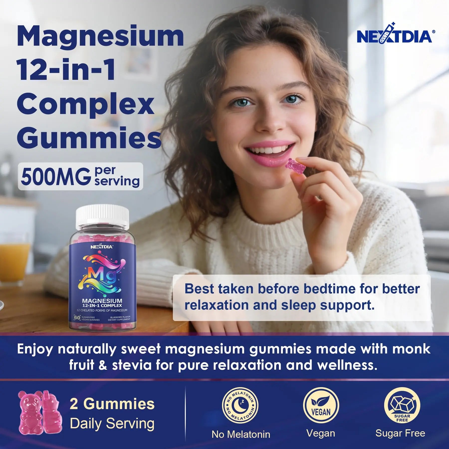 Full Spectrum Magnesium Glycinate Complex 21 in 1 Gummies for Deep Calm Sleep, 12 Forms Magnesium Citrate Malate Taurate Orotate for Women Men + Probiotics w/Ashwagandha, L-Theanine, GABA, 120Cts Nextdia Au supplements