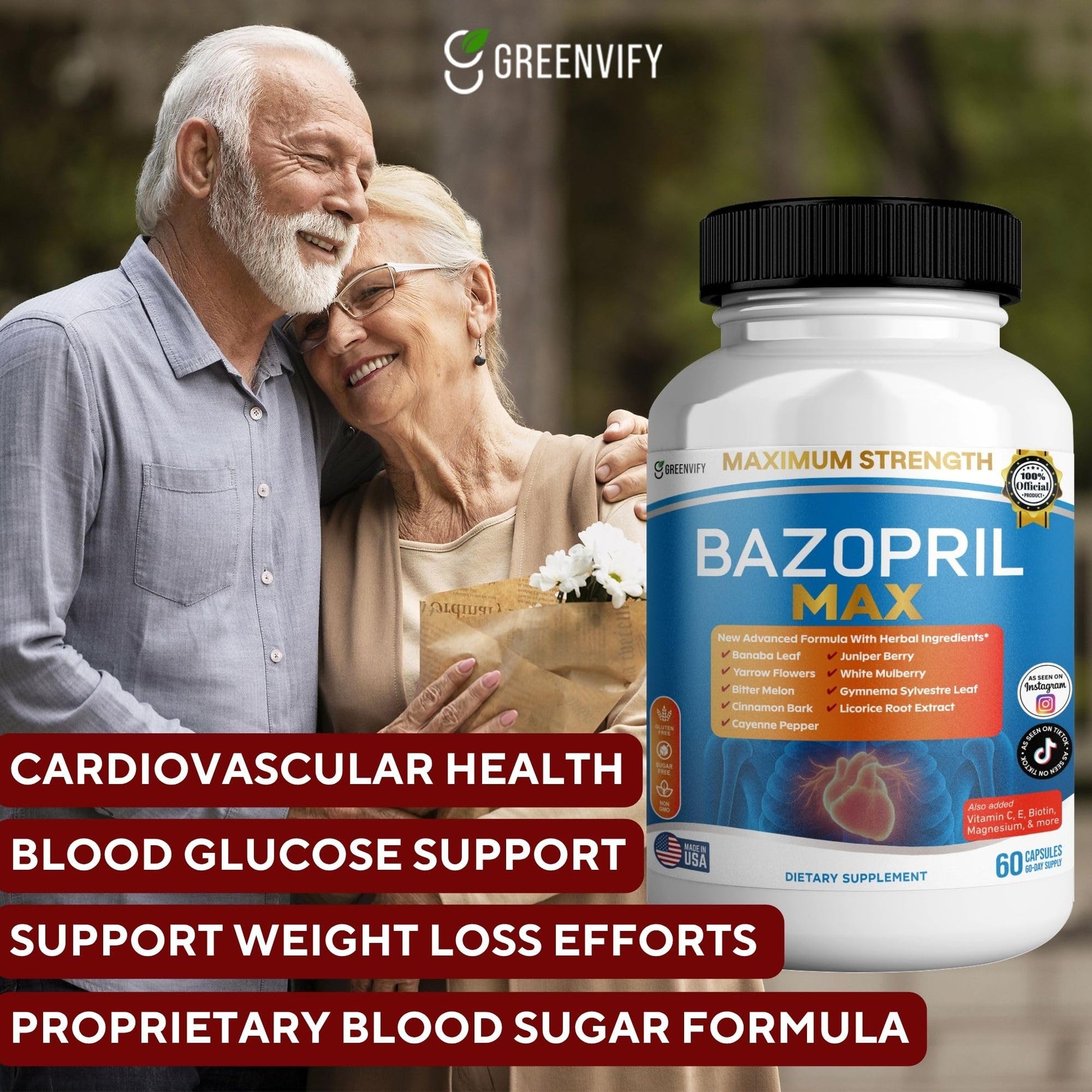 GREENVIFY Bazopril Max Maximum Strength Dietary Supplement, 60 Capsules, with Herbal Blend, Vitamins & Minerals (1) GREENVIFY Au supplements