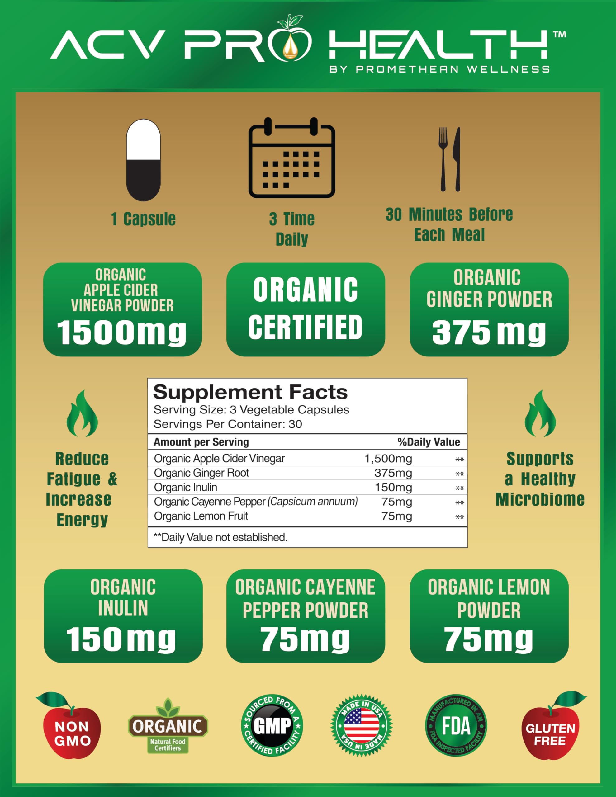 Certified Organic Apple Cider Vinegar Capsules Pro with Mother Acv Pills Detox Promethean Wellness Au supplements
