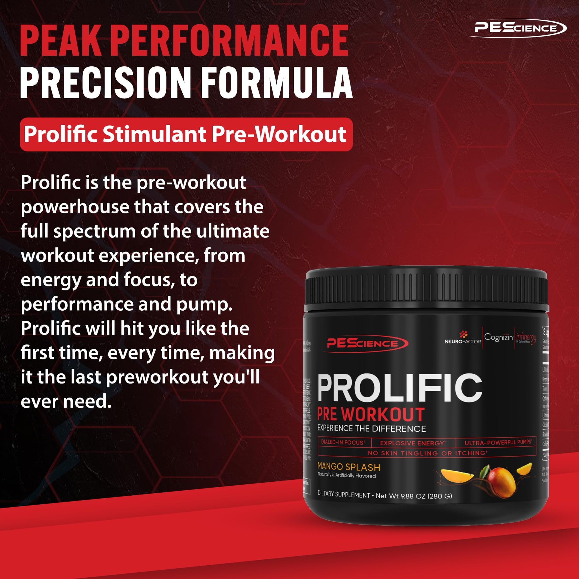 PEScience Prolific Pre Workout Powder for Men & Women with L-Citrulline Nitric Oxide Booster, Energy Powder & Nootropic for Focus – Preworkout Without Beta Alanine – 40 Scoops, Mango Splash PEScience Au supplements