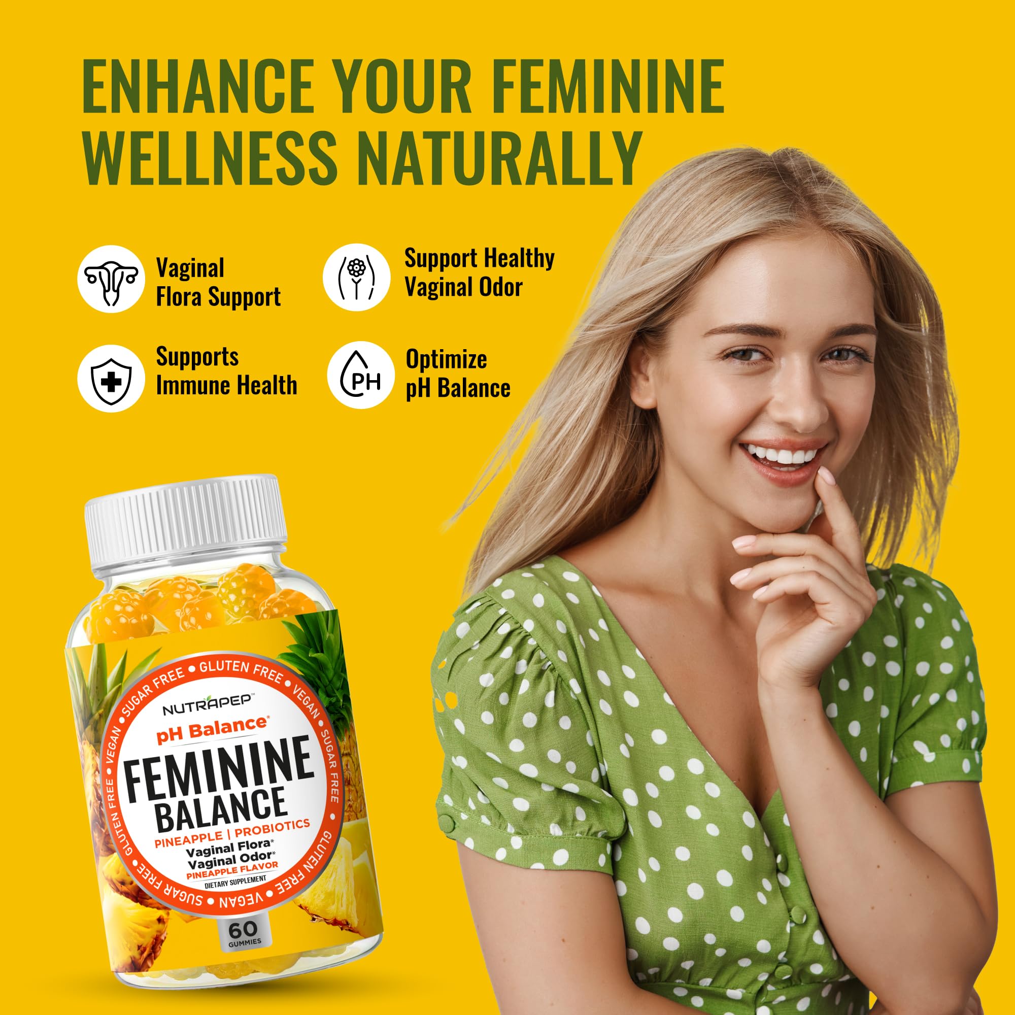 NutraPep Feminine Balance Probiotics Gummies for Women - Vaginal Health & Women's pH Balance Natural Gummy Supplement with Cranberry Pineapple Powder - Sugar Free Gluten Free Vegan (Pack of 2) NutraPep Au supplements