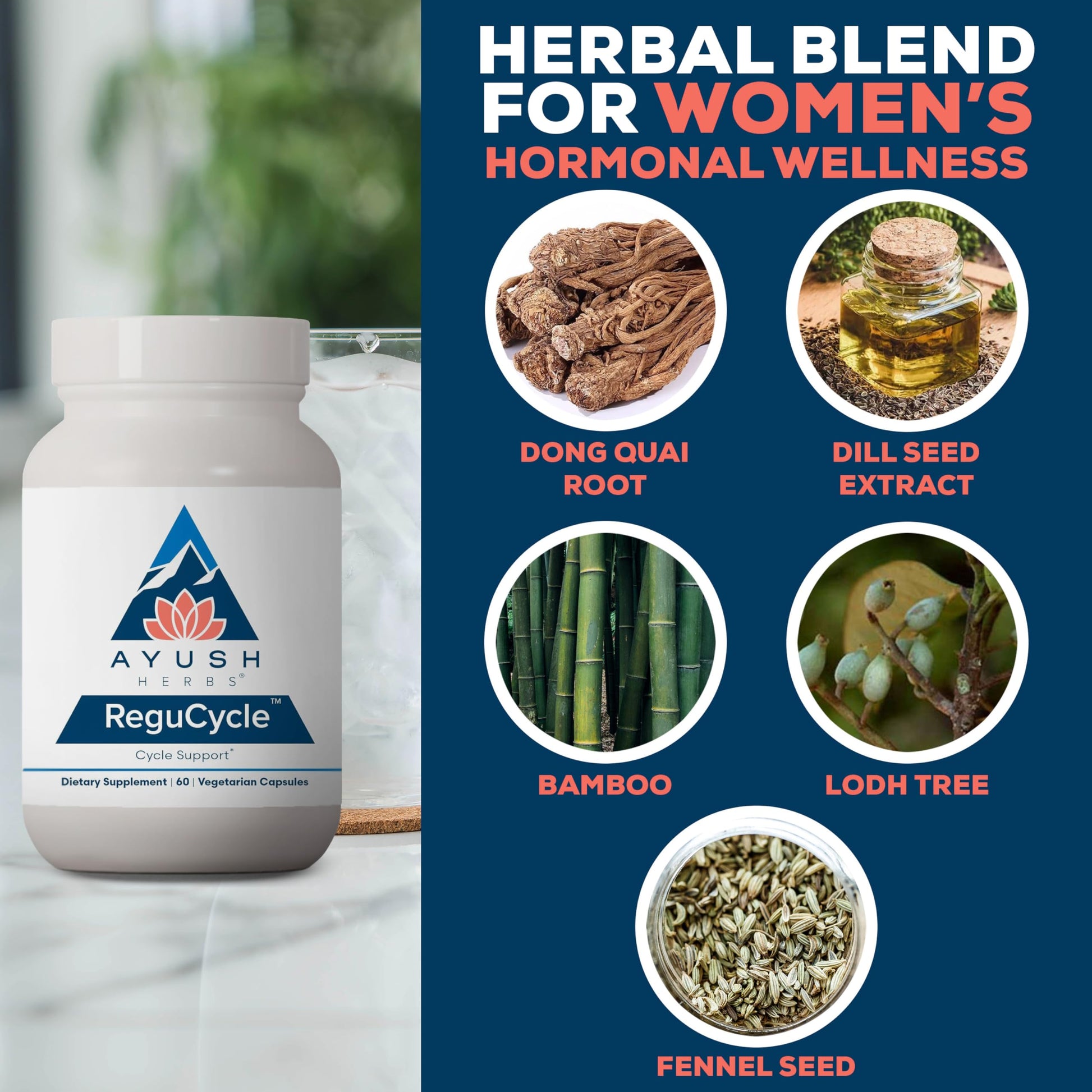 Ayush Herbs Regu-Cycle - Hormone Balance for Women, Hormonal Support, Period Support & Relief, Reproductive Health, Regulate Menstrual Cycle, Ovarian Support Supplement - 60 Vegetarian Capsules Ayush Herbs Au supplements