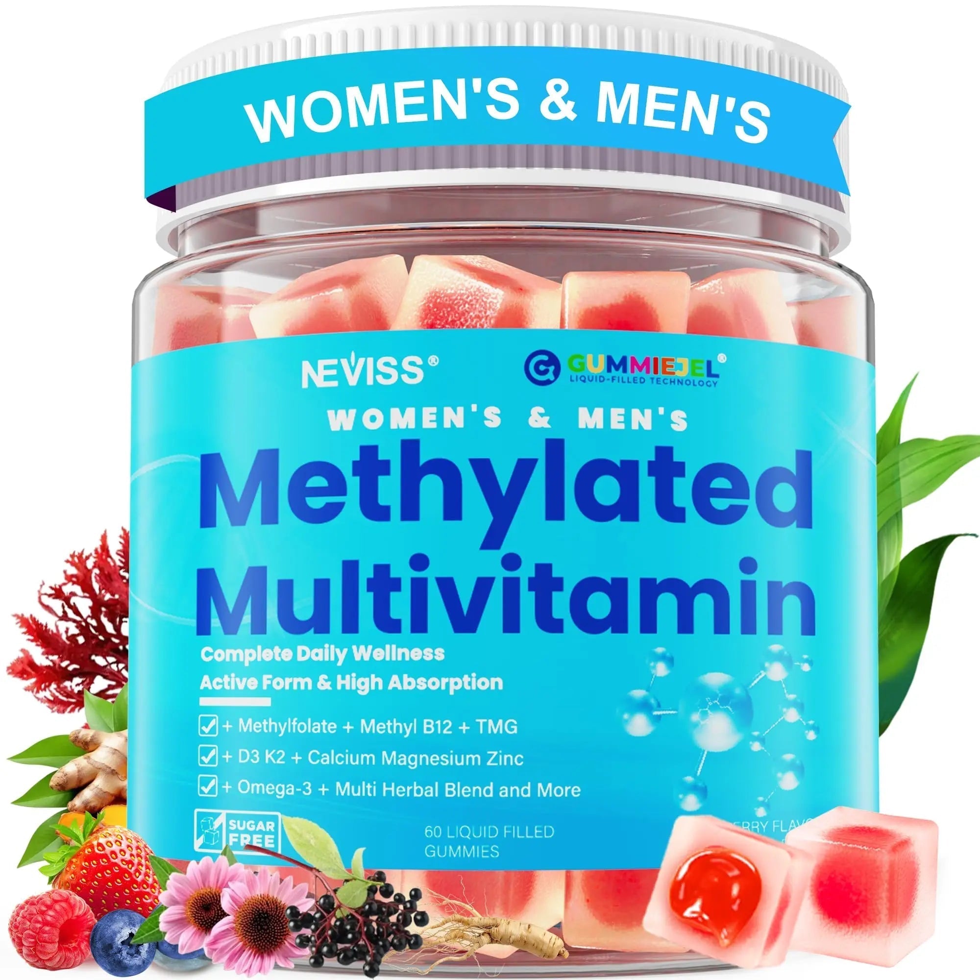 Methylated Multivitamin for Women & Men Gummies w/ Omega-3, Calcium, D3 K2, Methylfolate & B12, TMG, Daily Vitamin A, C, E, B Complex, Magnesium, CoQ10 NEVISS Au supplements
