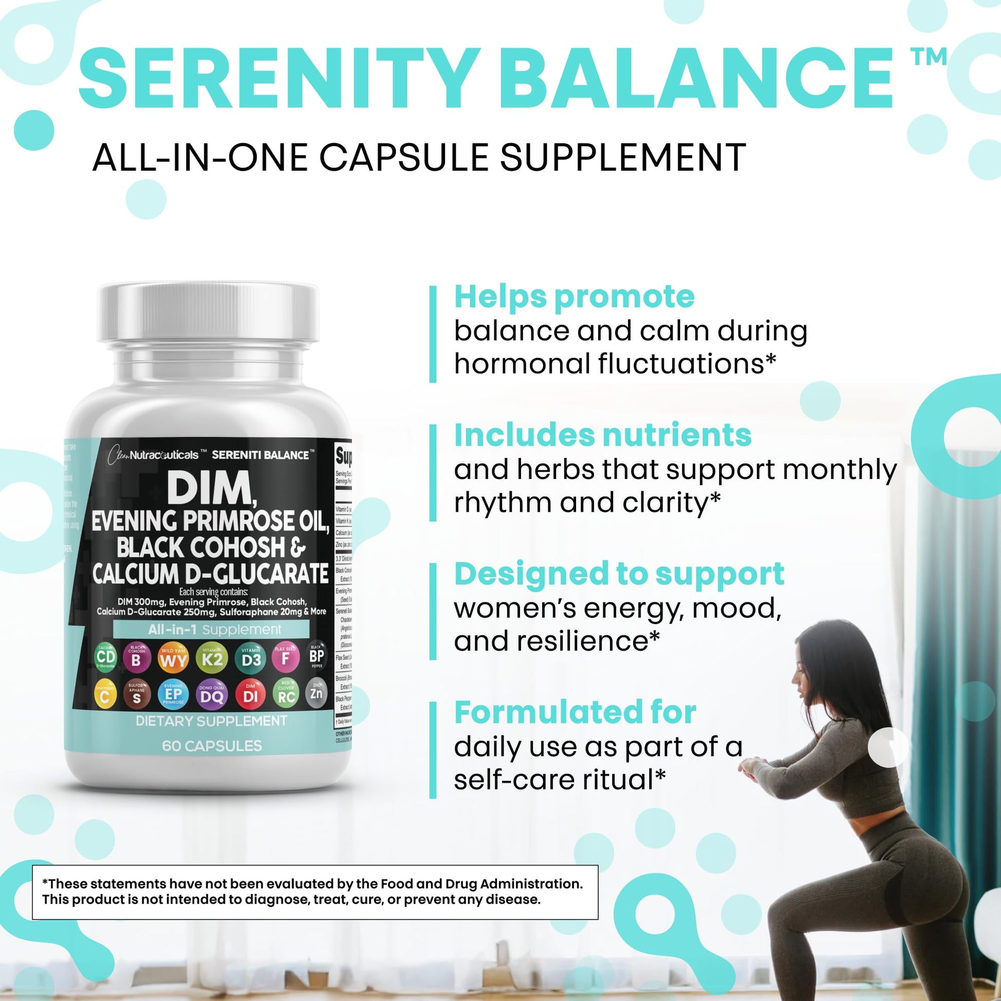Clean Nutraceuticals DIM Evening Primrose Black Cohosh Calcium D-Glucarate Sulforaphane Flax Seed Extract - Hormonal Support Vitamins for Women with Dong Quai - 60 Caps Clean Nutraceuticals Au supplements