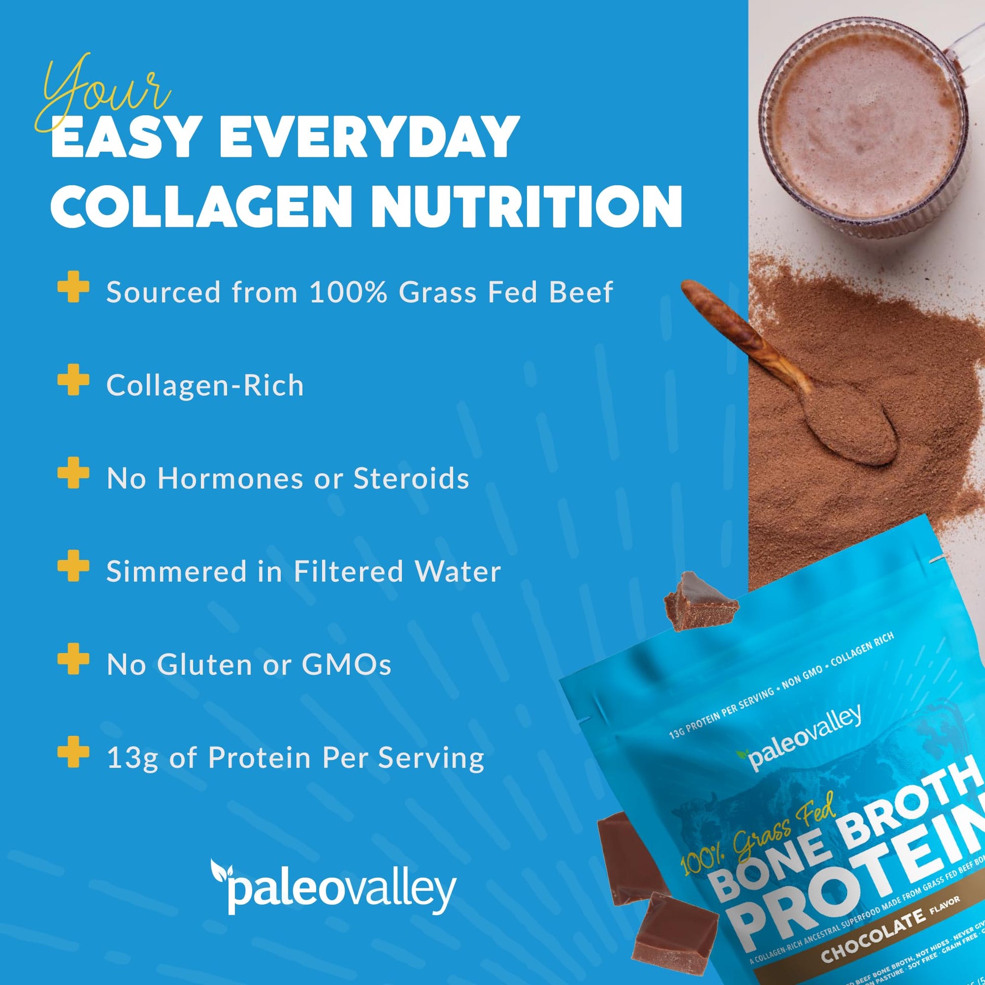 Paleovalley 100% Grass Fed Bone Broth Protein Powder - Chocolate - Rich in Collagen Paleovalley Au supplements