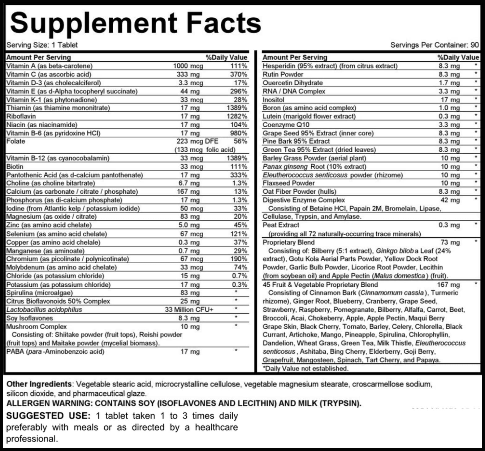 MEGAV-1 Multi-Vitamin, Superfood & Minerals - Daily Multivitamin with Probiotics, Digestive Enzyme, Mushroom Complex for Heart Health, Immune Support, Energy & Stamina - 90 Tablets Hybrid Nutraceuticals Au supplements