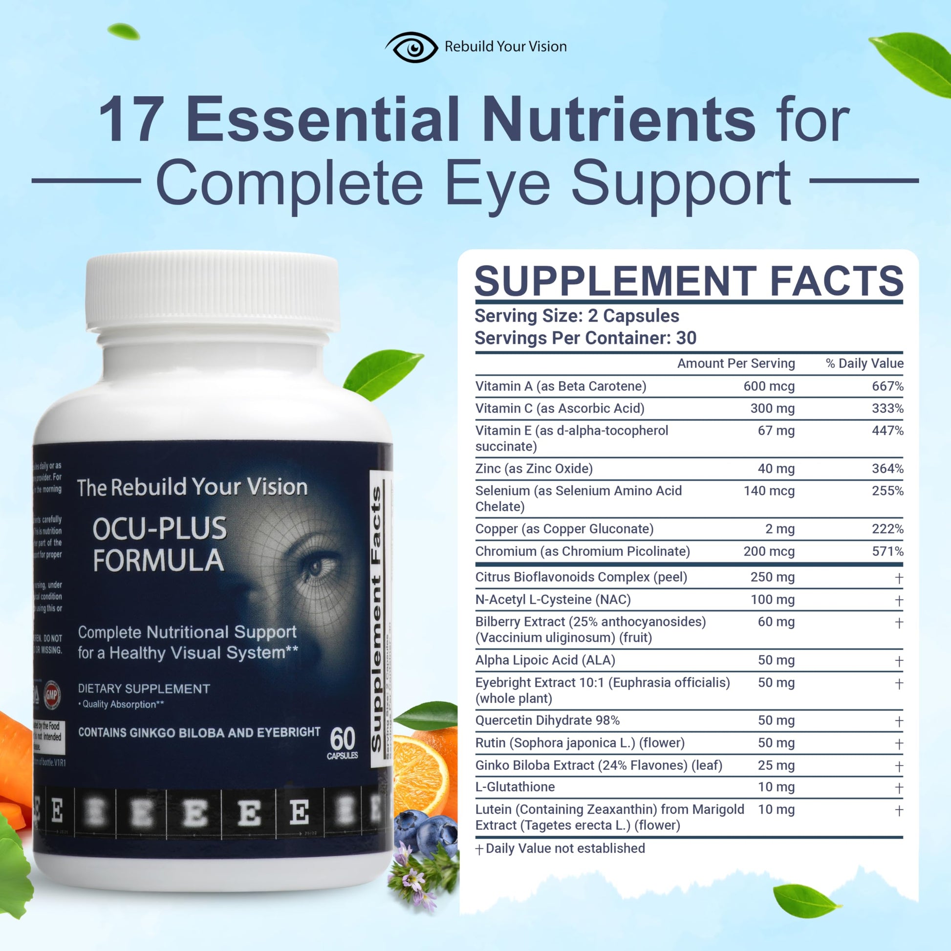 Rebuild Your Vision Ocu-Plus Formula – Eye Health Supplement with Lutein & Zeaxanthin – Supports Visual Clarity, Night Vision & Macular Health – with Bilberry, Ginkgo Biloba & NAC – 60 Capsules Rebuild Your Vision Au supplements