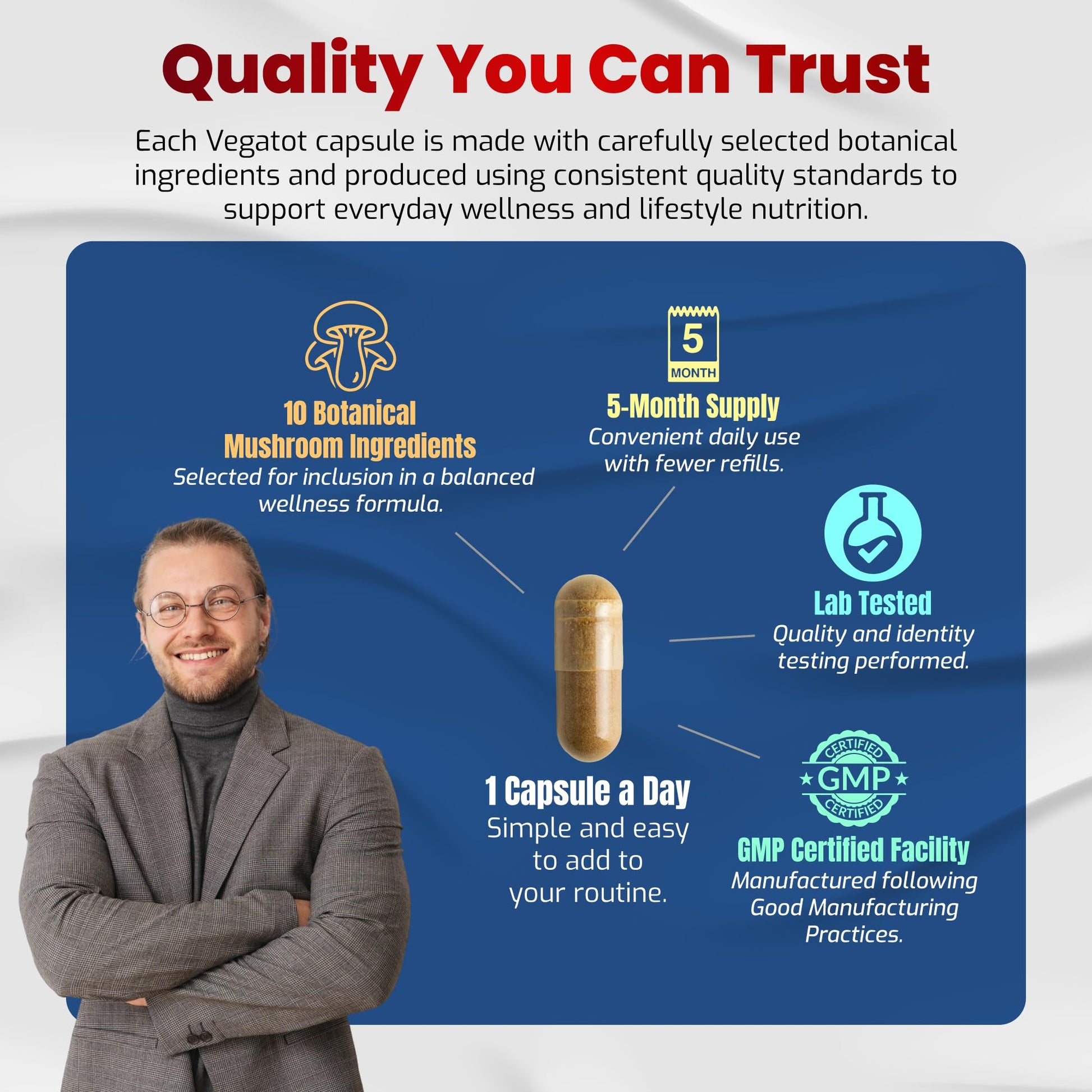 10 in 1 High Strength Mushroom Supplement - Lions Mane, Cordyceps, Reishi - Brain Supplements for Memory and Focus ** 5-Month Supply VEGATOT Au supplements