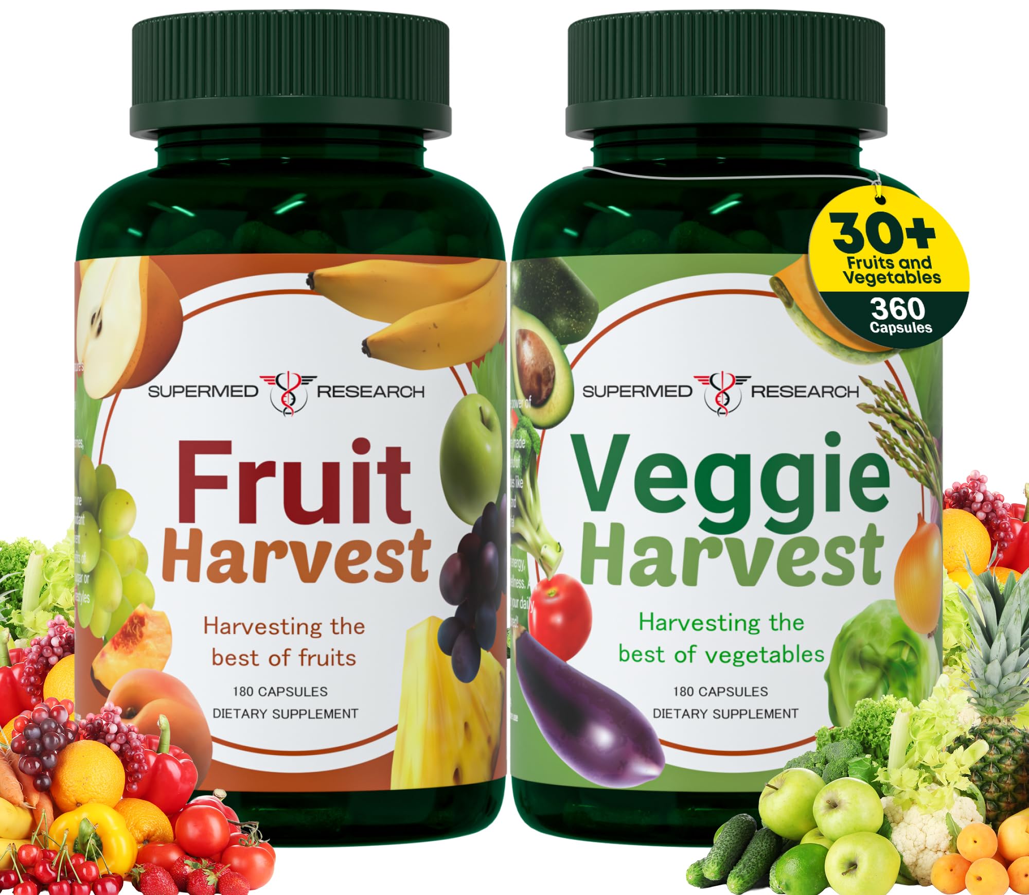 Supermed Research Fruits and Vegetables Supplements – 2 Pack Combination Fruit & Veggies Supplement – Whole Food Vitamins & Minerals for Adults – Superfood Veggie Vitamins for Adults (180 x 2, 360 Ct) Supermed Research Au supplements