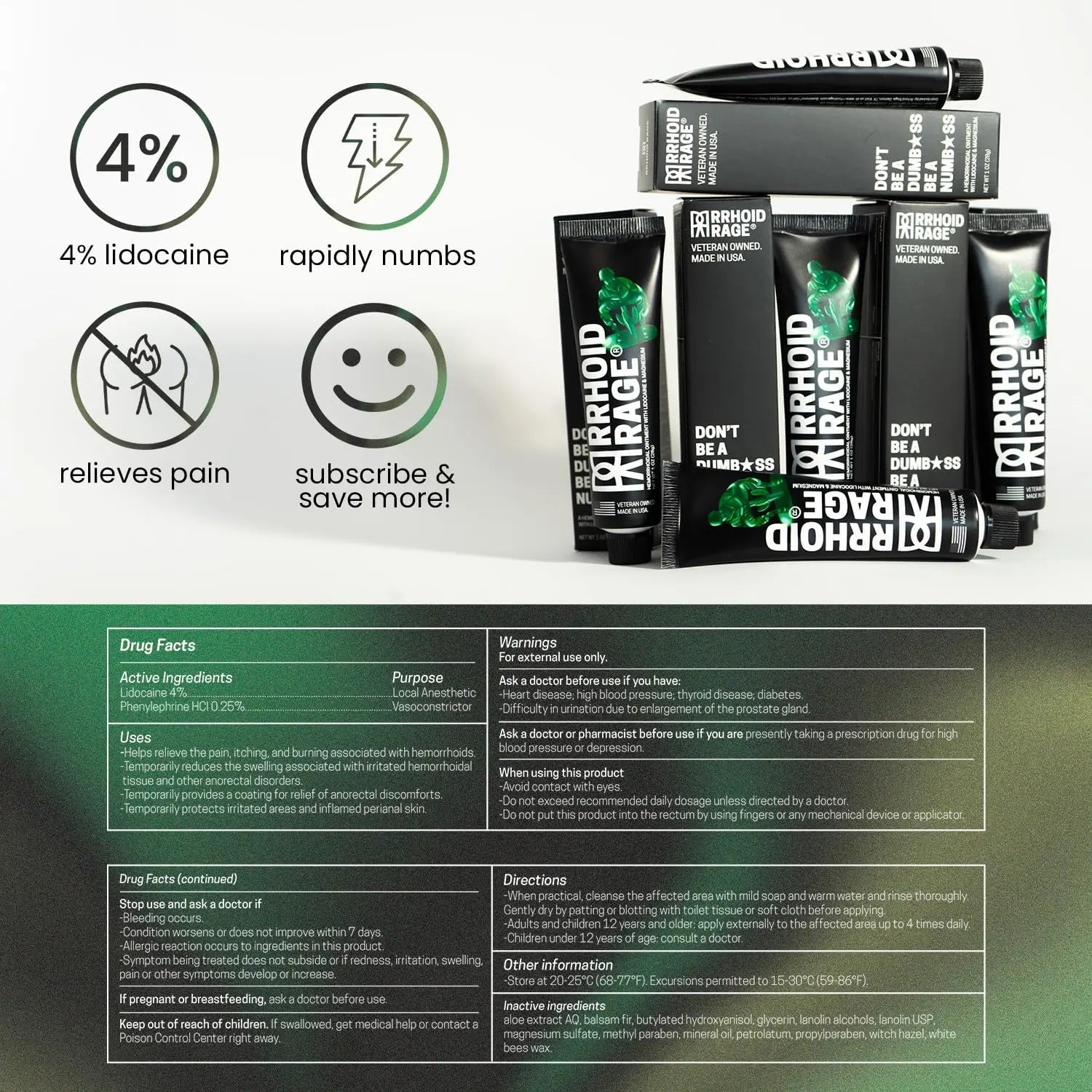 Hemorrhoid Ointment - Fissure and Hemorrhoid Treatment with Lidocaine, Aloe Extract, Magnesium Sulfate, Balsam Fir, Fast Acting Hemorrhoid Cream for Itching, Swelling and Maximum Pain Relief (1-Pack) Rrhoid Rage Au supplements
