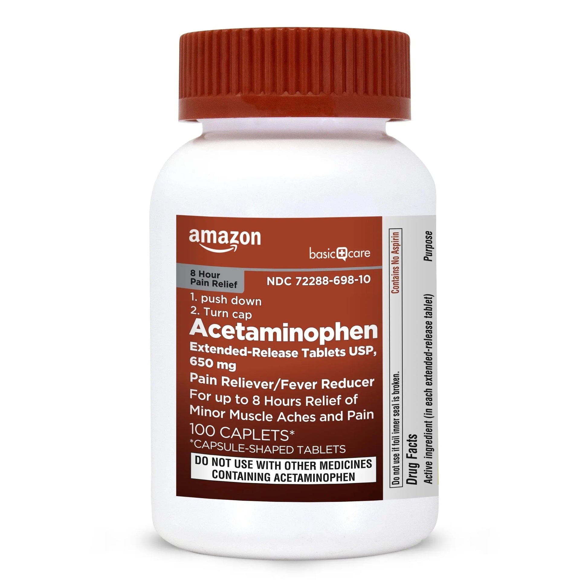 Amazon Basic Care Acetaminophen Extended-Release Tablets, 650 mg, Pain Reliever, Fever Reducer, 8 Hour Relief, 100 Count Amazon Basic Care Au supplements