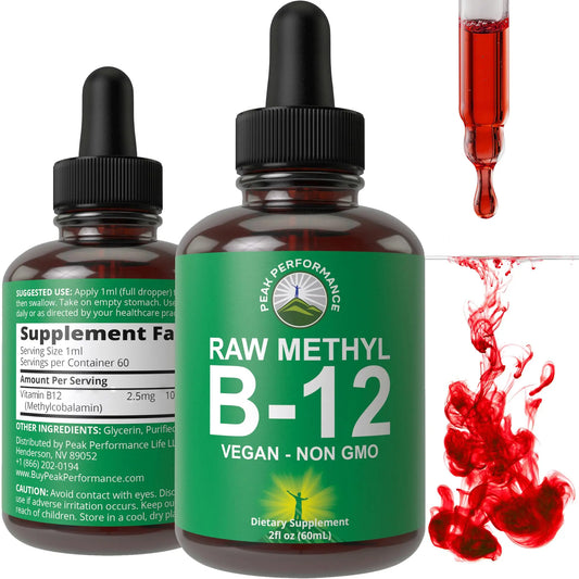 Raw Methyl B12 Liquid Drops. Sublingual Fast Acting Advanced Vegan B 12 Liquid Vitamin Supplement. High Bioavailability Methylcobalamin B-12 Vitamins for Energy, Focus and Relief. for Men + Women Peak PerformanceAU supplements