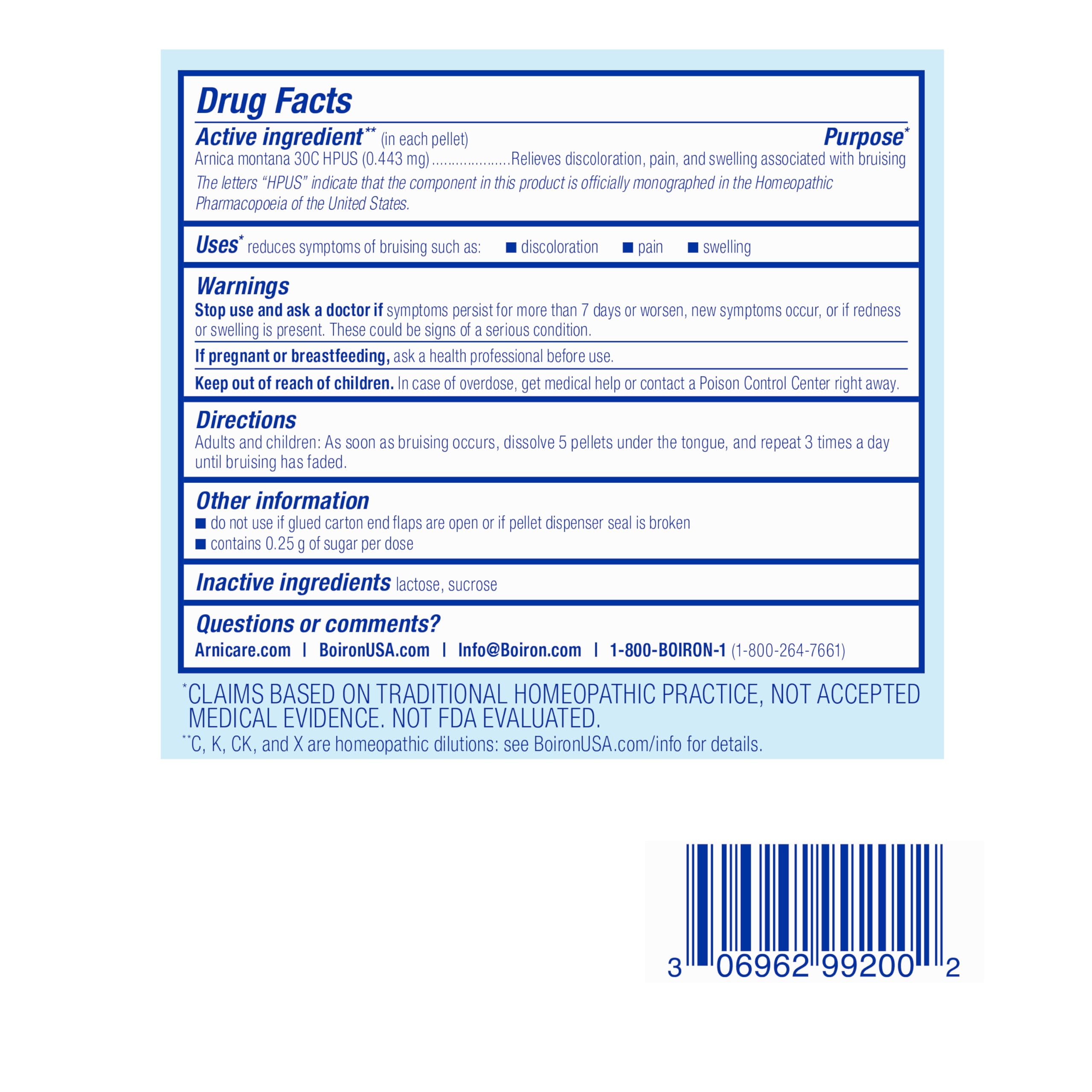 Boiron Arnica Bruise - Arnica Montana 30c for Relief of Pain, Swelling, and Discoloration from Bruises - 3 Count (240 Pellets) Boiron Au supplements