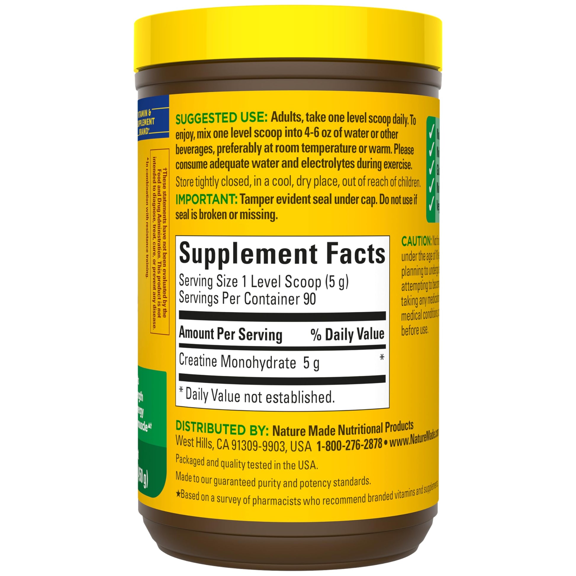 Nature Made Micronized Creatine Monohydrate Powder 5 g per Serving, Unflavored Drink Mix Powder, Muscle Support, 450 g, 90 Day Supply Nature Made Au supplements