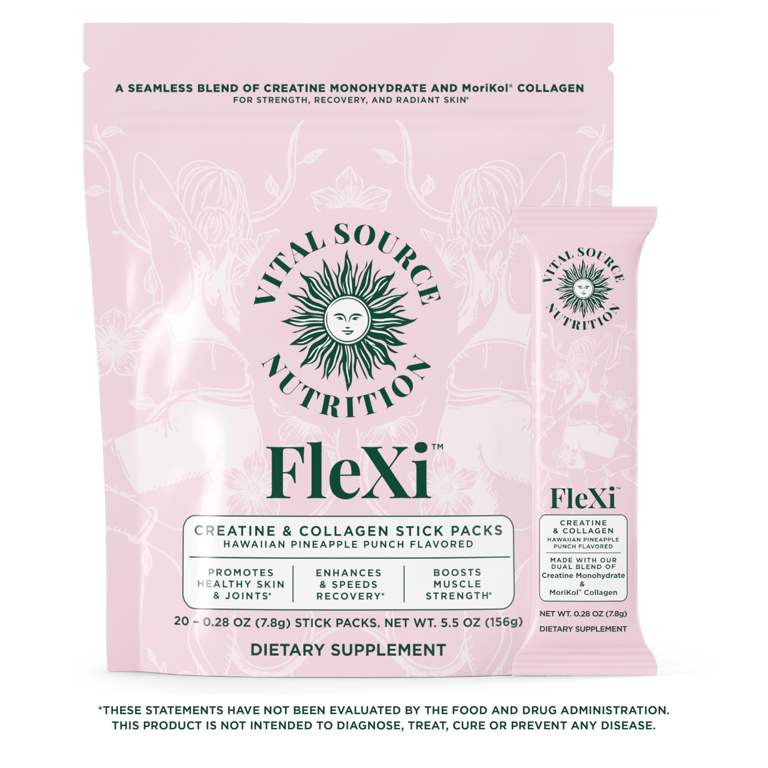 Vital Source Nutrition - Flexi - Creatine & Collagen Stick Packs - 5g Creatine Monohydrate + 1g MoriKol Collagen -Supports Strength, Recovery & Skin Health -20 Servings Vital Source Nutrition Au supplements