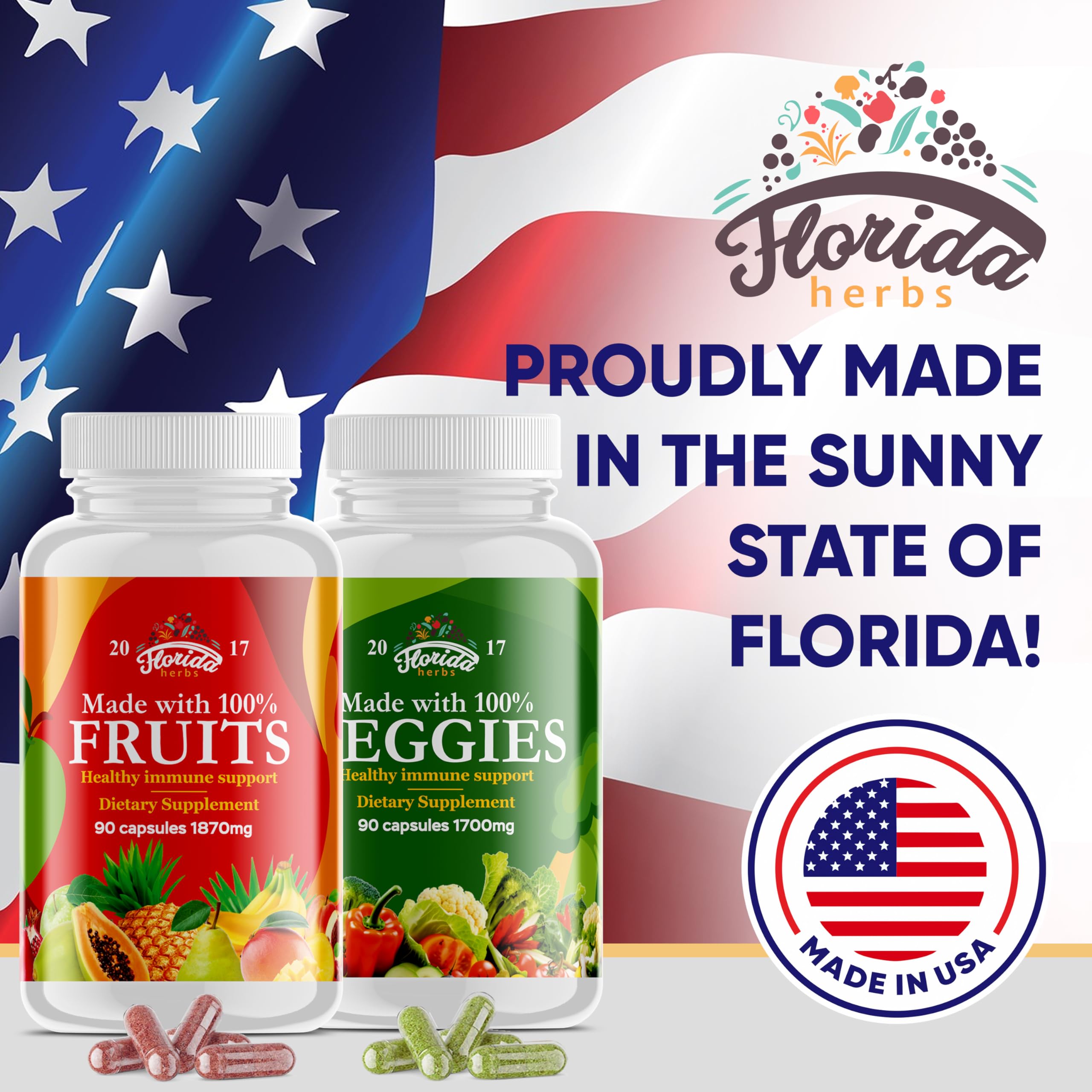 Fruits and Vegetables Supplement - 90 Fruit and 90 Veggie Capsules - Nature Vitamins, Balance of Fruits and Veggies Supports Energy Balance, Soy Free, Vegan Capsules - 90 Count (Pack of 2) FLORIDA HERBS Au supplements