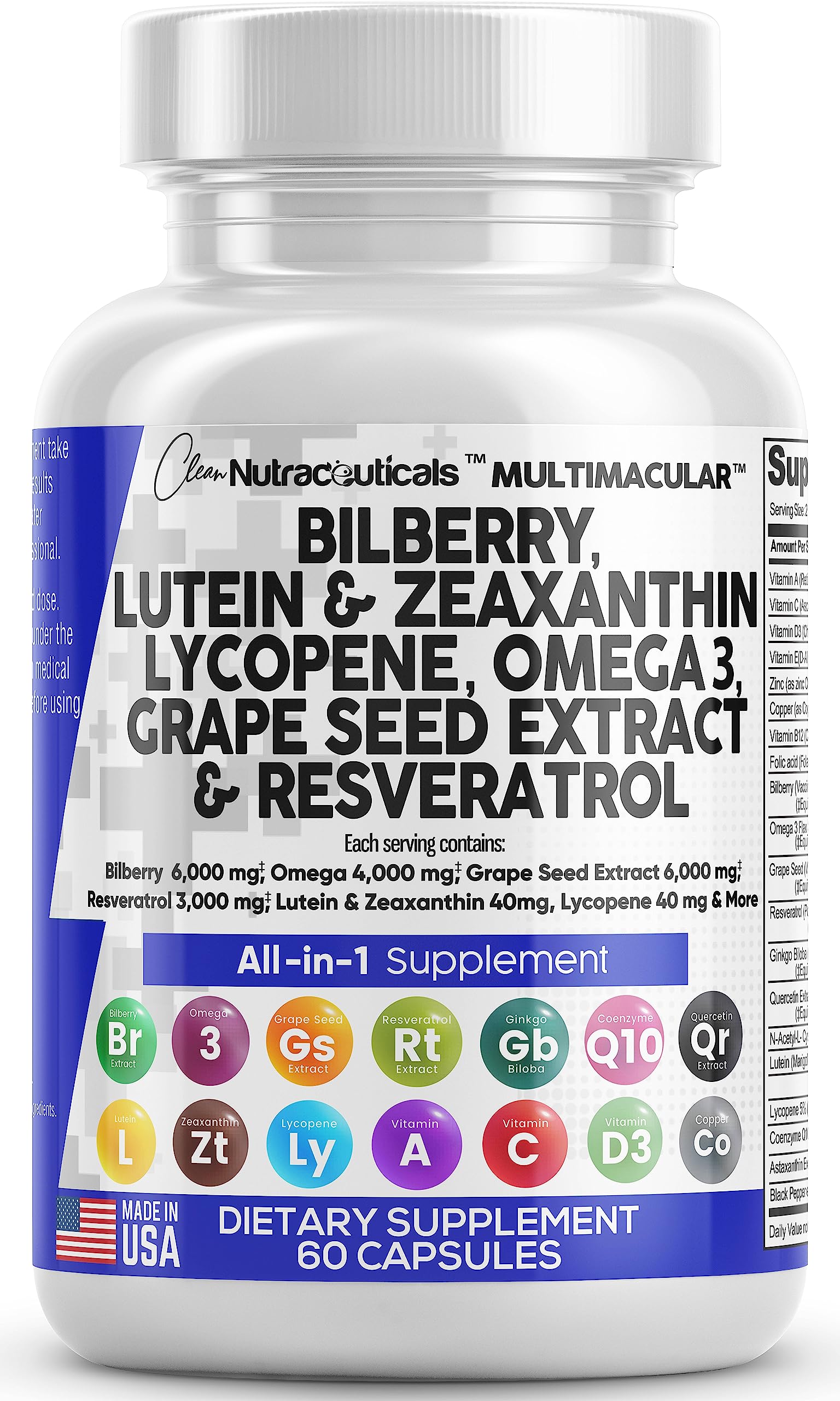 Eye Health Vitamins with Bilberry 6000mg Lutein & Zeaxanthin 40mg Lyco Clean Nutraceuticals Au supplements