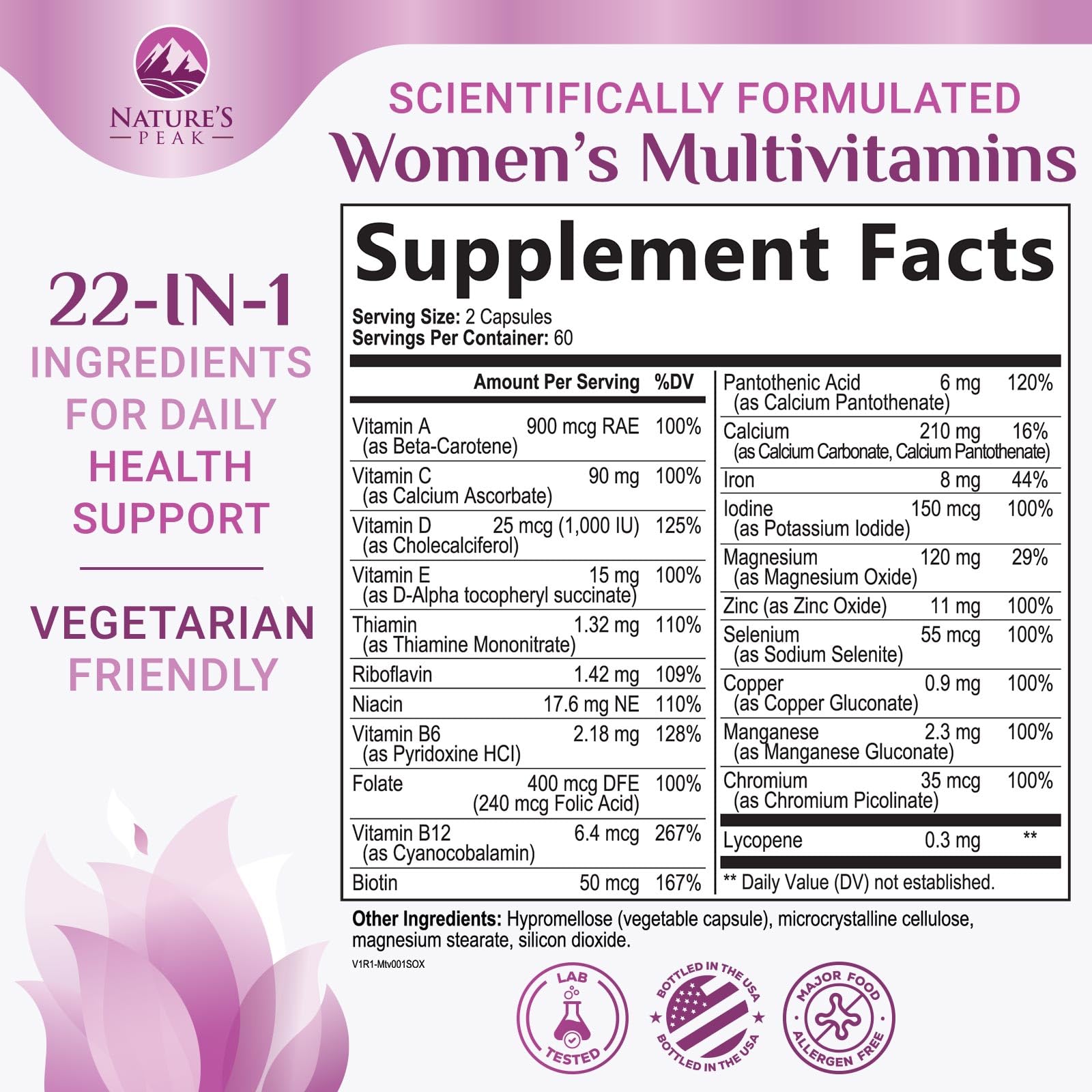 Multivitamin for Women - Complete Daily Womens Multivitamins with Calcium, Folate, Vitamin A, C, D, E & B Vitamins, Zinc and Iron - Multi Vitamins for Bone, Energy & Immune Support - 120 Capsules Nature's Peak Au supplements
