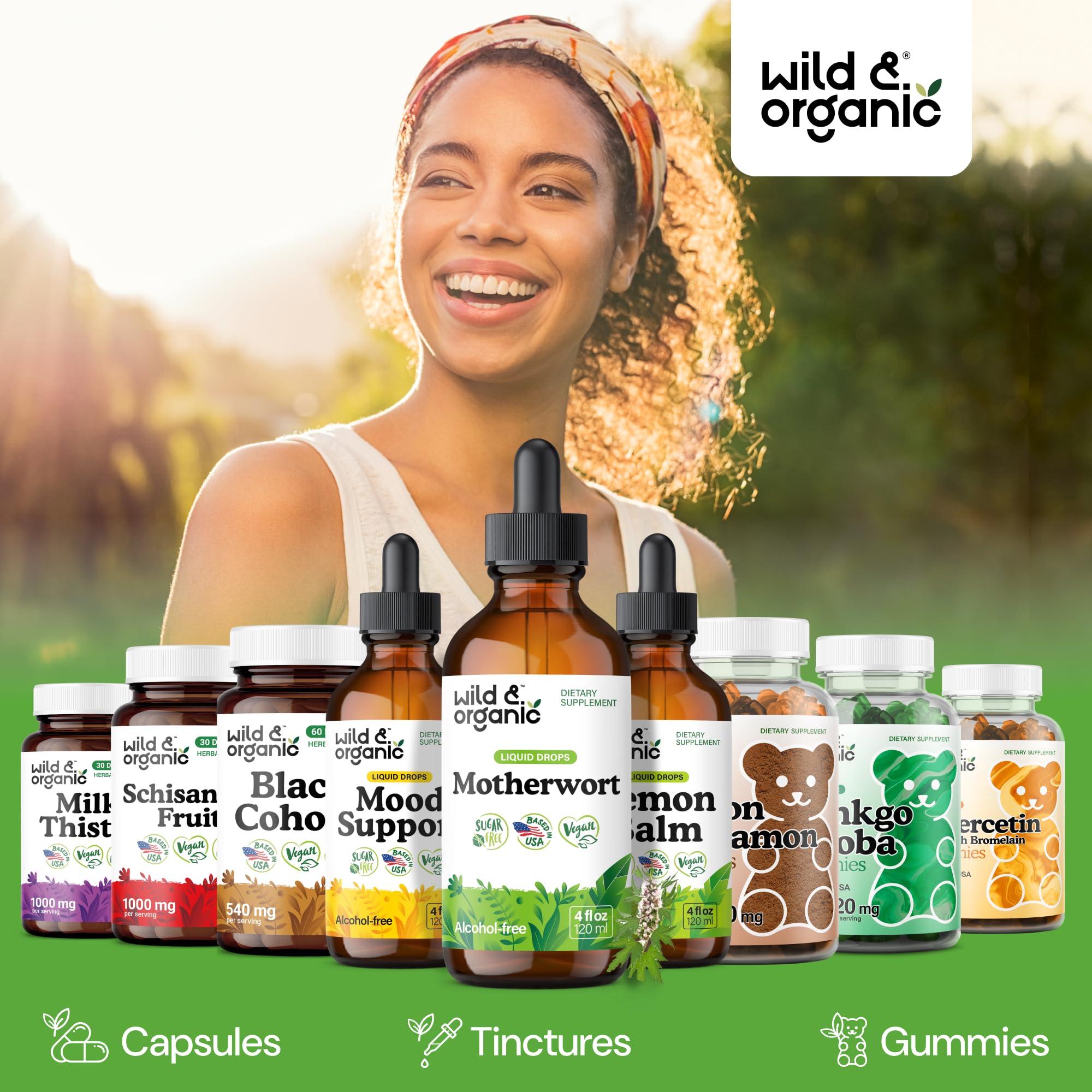 Wild & Organic Motherwort Tincture - Good Mood, Calmness, Overall Support - Supplements for Women with Motherwort Herb - Vegan, Sugar & Alcohol-Free Extract Drops - 4 fl oz Wild & Organic Au supplements