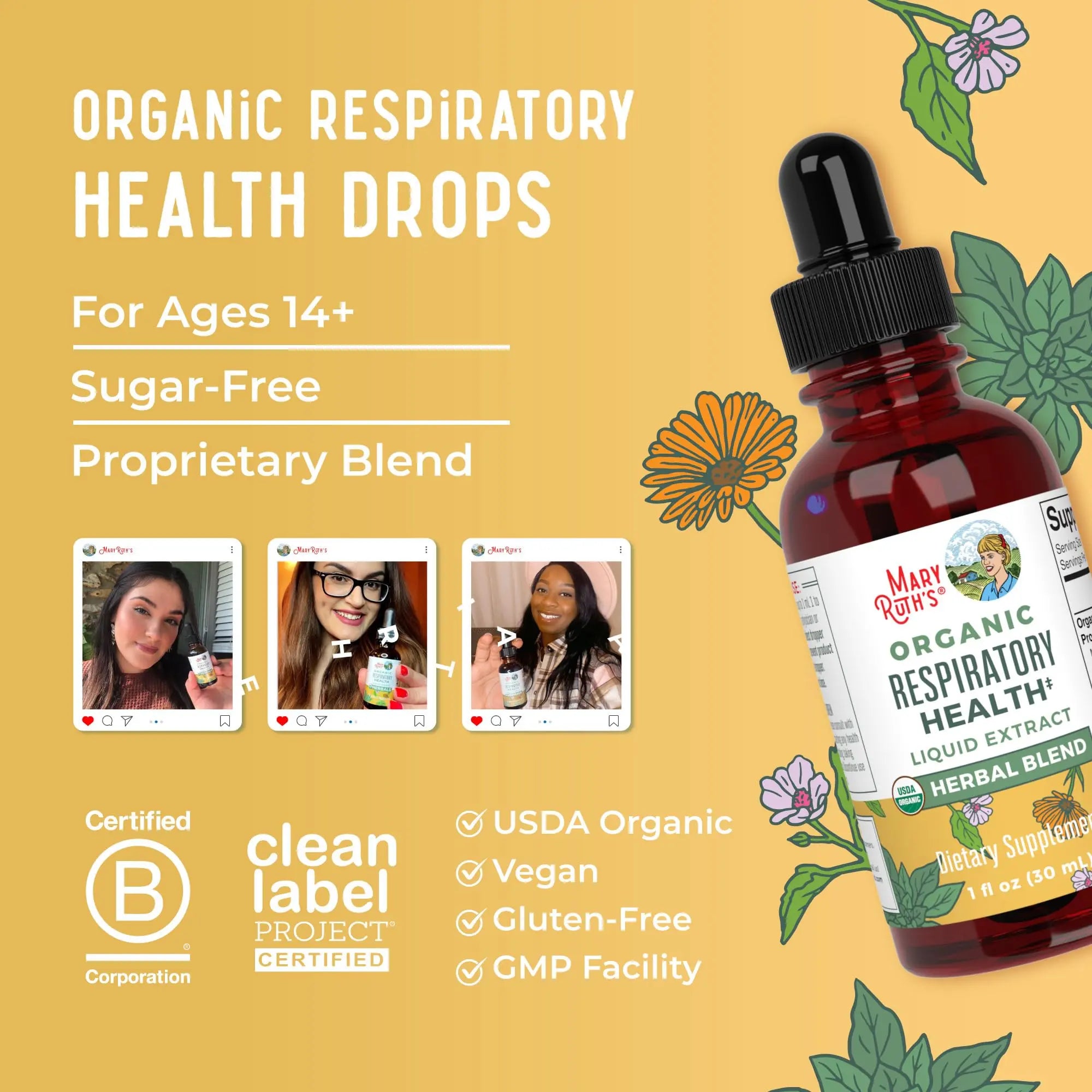 MaryRuth Organics USDA Organic Respiratory Health Liquid Drops with Mullein Leaf | Marshmallow Root & Elderberry | Mullein Drops for Lungs Herbal Blend | Immune Support Supplement | Vegan | 1 Fl Oz MARYRUTH'S Au supplements