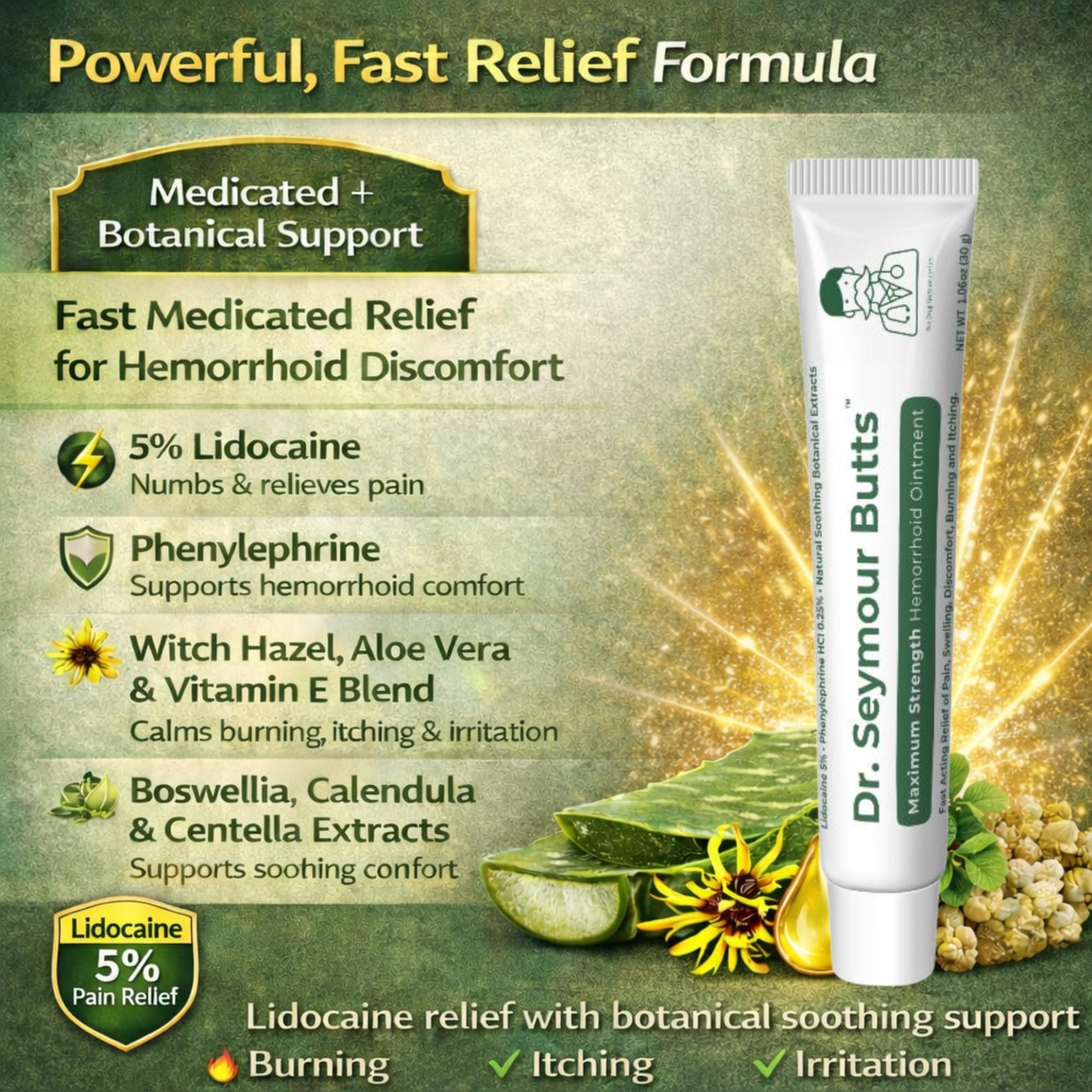 Dr. Seymour Butts Hemorrhoid Ointment – Lidocaine 5% Pain Relief for Burning, Itching & Irritation | External Hemorrhoid Care with Witch Hazel, Aloe & Botanical Support Dr. Seymour Butts Au supplements