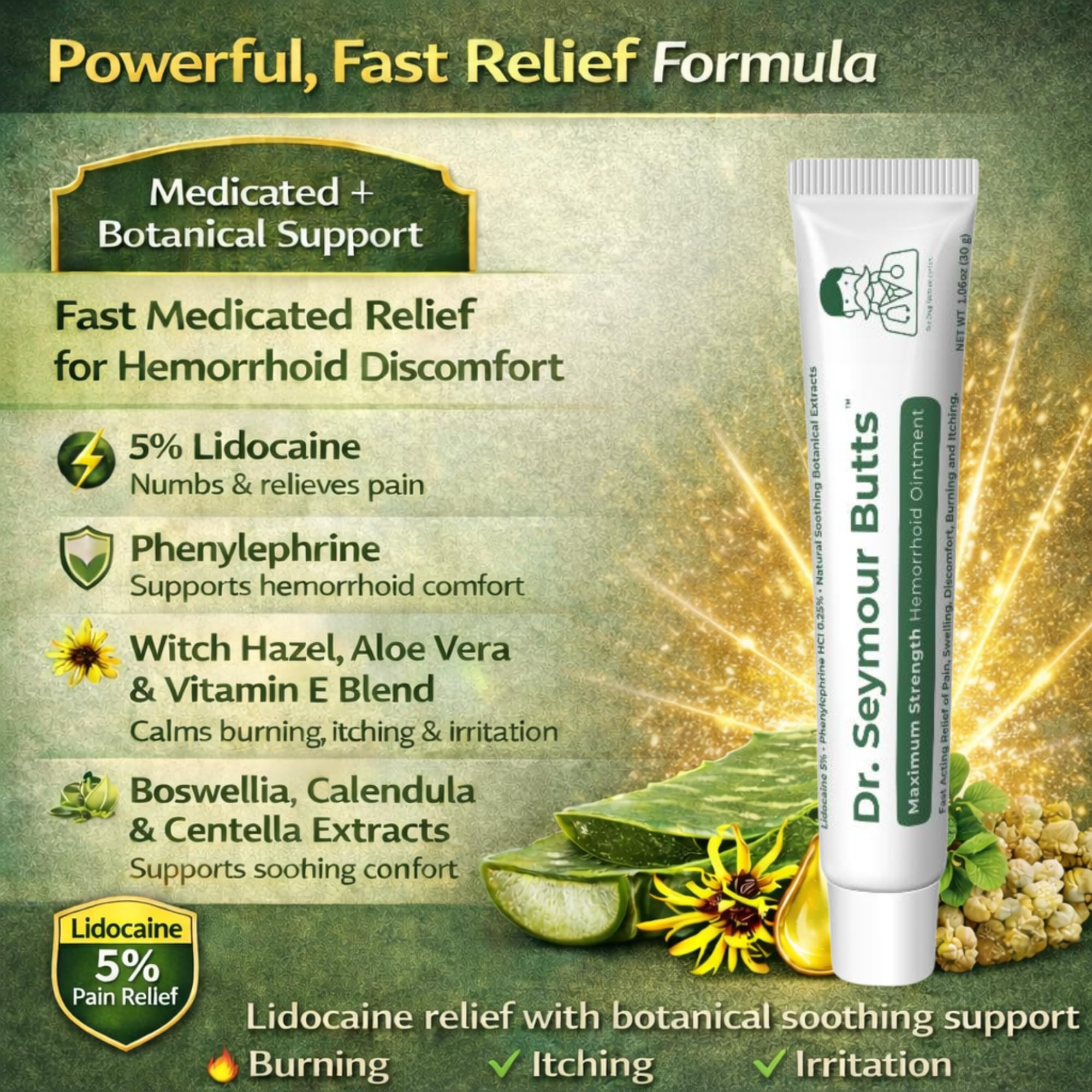 Dr. Seymour Butts Hemorrhoid Ointment – Lidocaine 5% Pain Relief for Burning, Itching & Irritation | External Hemorrhoid Care with Witch Hazel, Aloe & Botanical Support Dr. Seymour Butts Au supplements