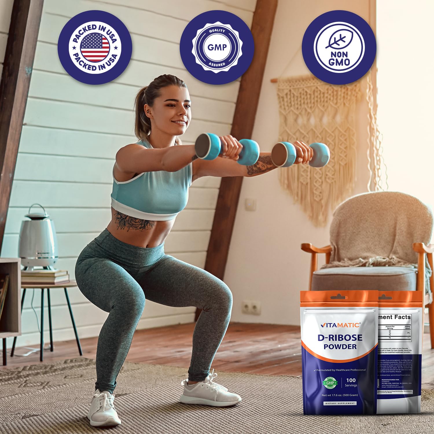 Vitamatic D-Ribose Powder 500g - 17.6 OZ (500 Gram) | Pure & Unflavored | Non-GMO | Easy-Mix Dietary Supplement Vitamatic Au supplements