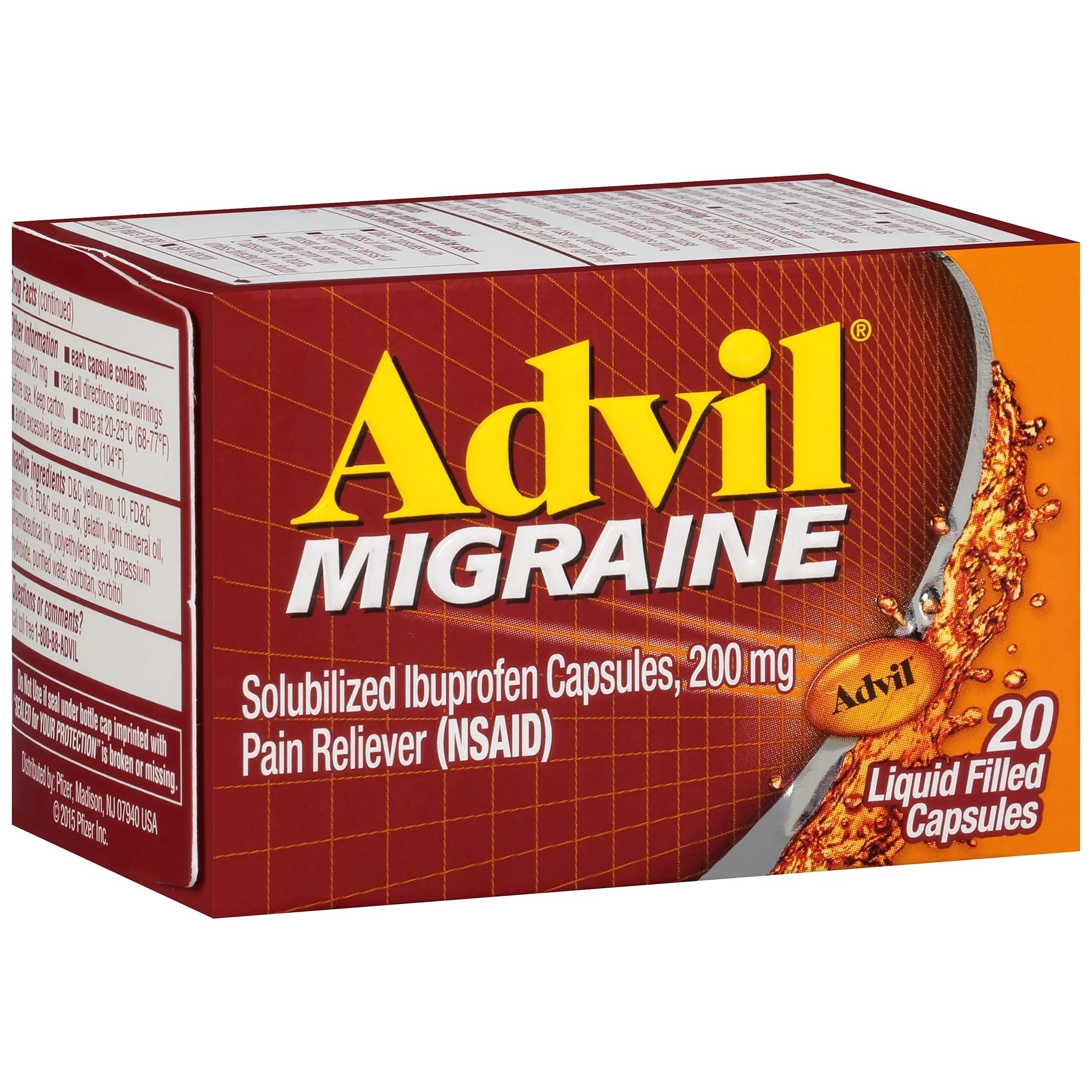 Advil Migraine Headache Relief, Ibuprofen Capsules with Ibuprofen 200mg for Migraine Relief, Nausea Relief and Light Sensitivity Relief - 20 Liquid Filled Capsules Advil Au supplements