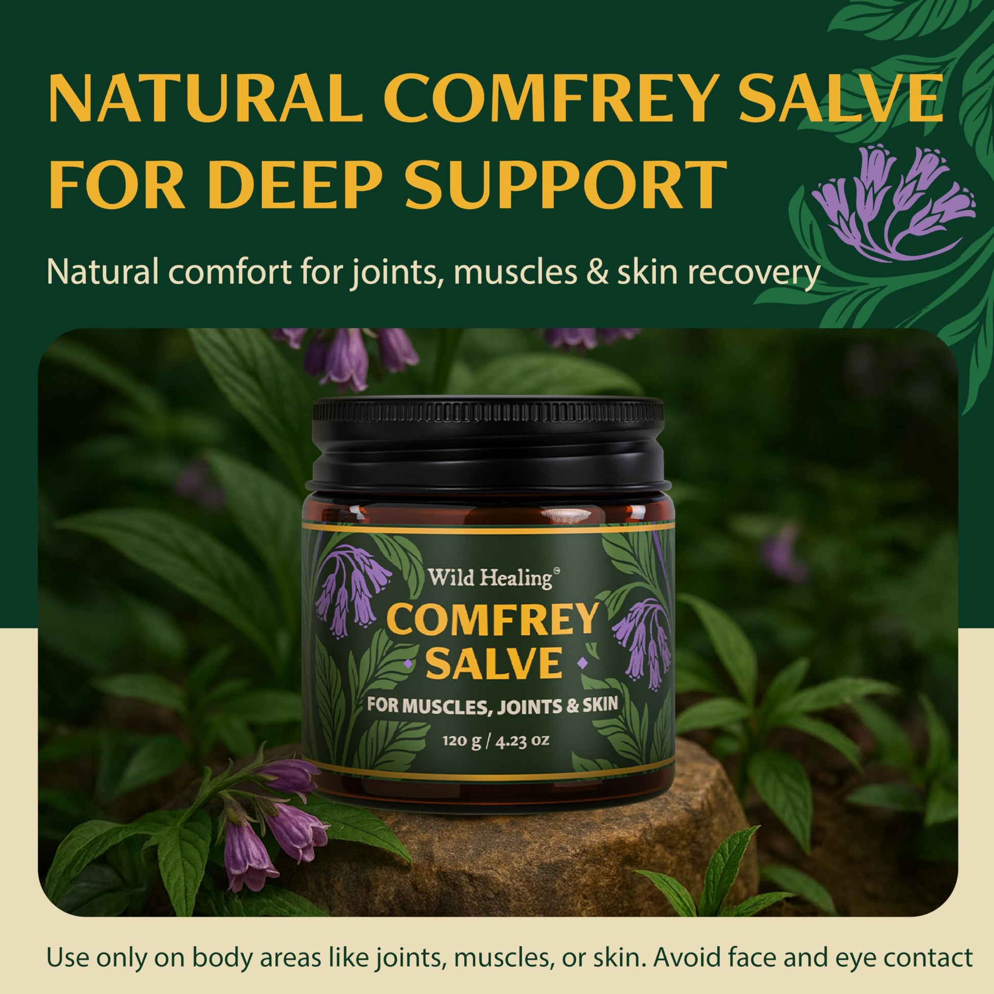 Wild Healing Comfrey Salve – Concentrated Herbal Balm with Arnica, Magnesium & MSM – Soothing Botanical Cream for Joints, Muscles & Dry Skin – 4.23 oz Wild Healing Au supplements