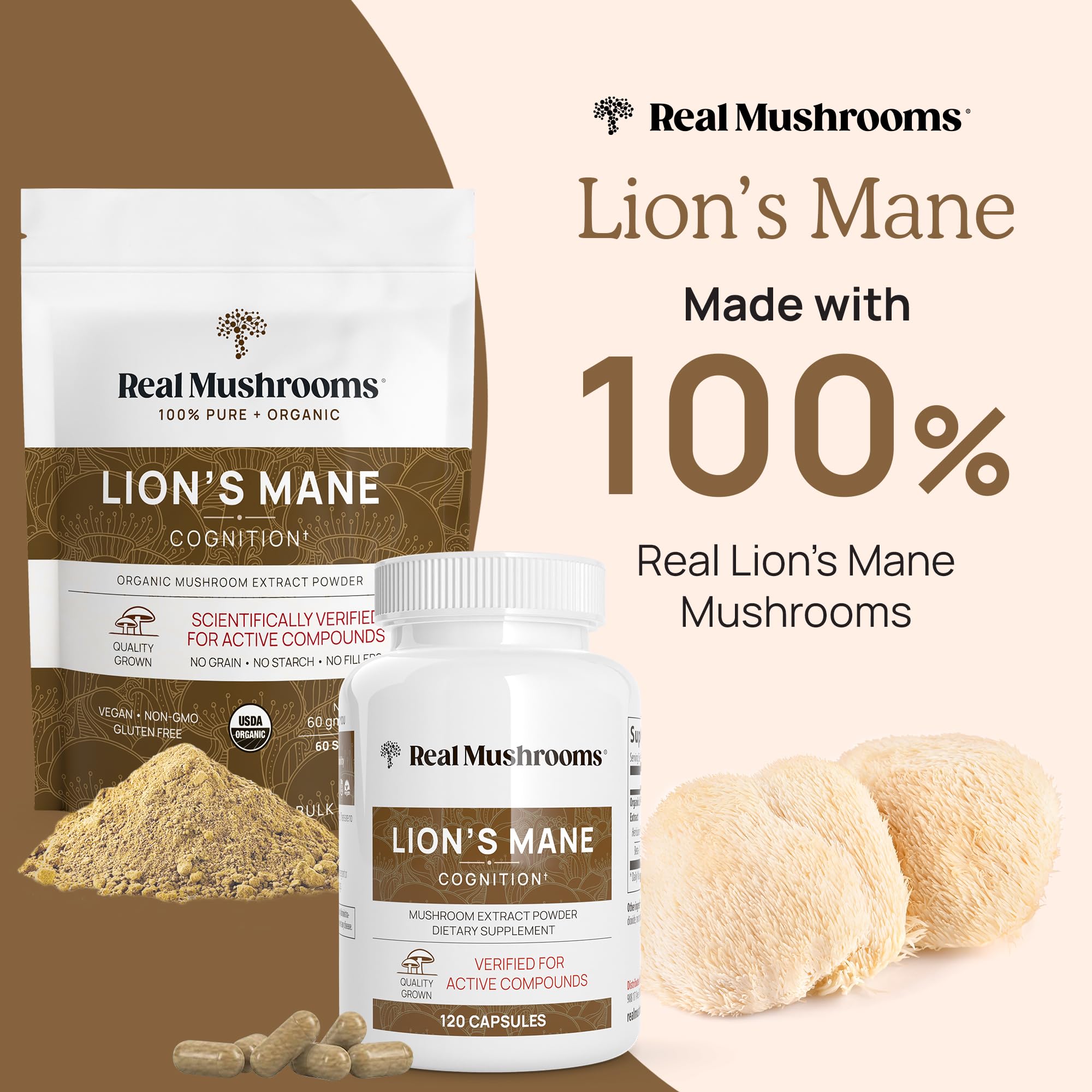 Real Mushrooms Lions Mane Mushroom Cognition (120 Capsules) Lions Mane Mushroom Powder Extract Capsules | Brain Supplement, Brain Vitamins, Focus Supplement Real Mushrooms Au supplements