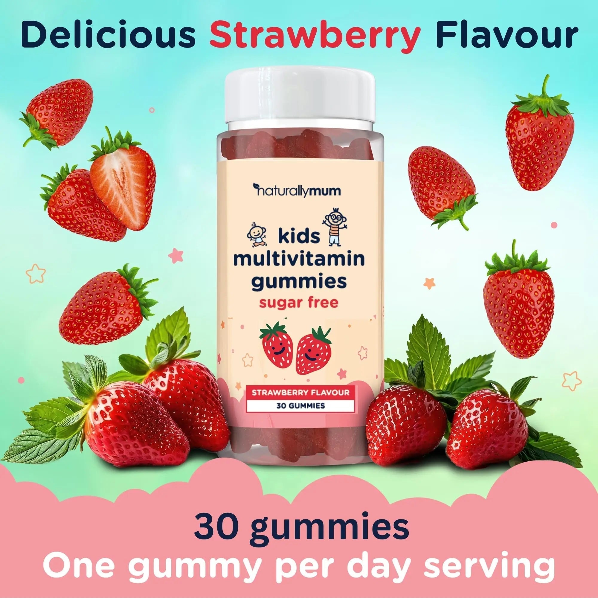 NaturallyMum Kids Multivitamin Gummies | for Children | Vegan Friendly | 30 Chewable Gummies | with Vitamins A, D, E, B6, B12, C | NaturallyMum Au supplements