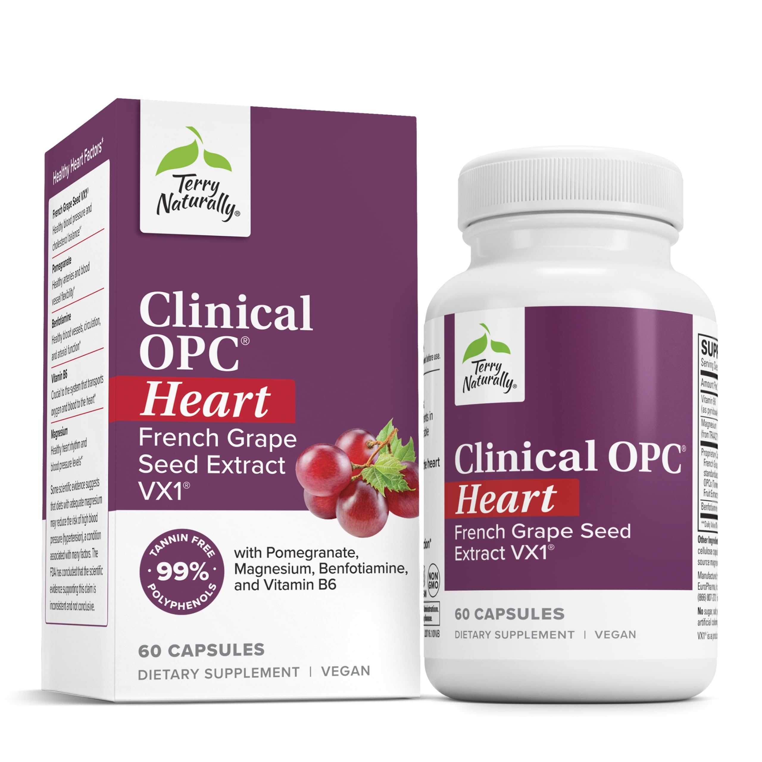 Terry Naturally Clinical OPC Heart - Heart Health Supplement with Magnesium, Vitamin B6, Grape Seed Extract - Dietary Supplement for Artery Health & Circulation - 60 Capsules Terry Naturally Au supplements
