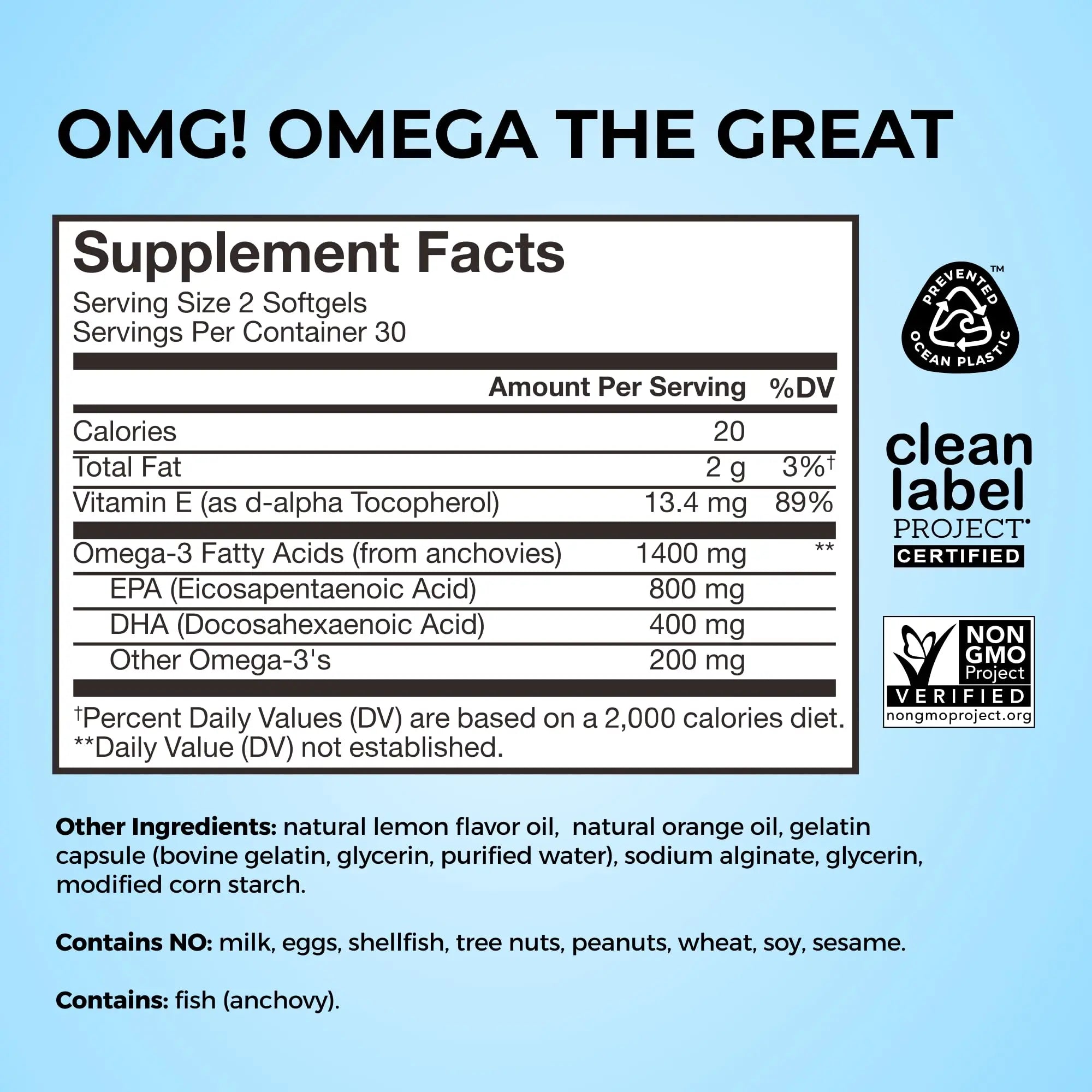 HUM OMG! Omega The Great Triple Omega 3 Fish Oil Supplement for Women & Men with Vitamin E, DHA & EPA, Skin Care & Skin Tone Support for Heart & Brain Health, Gluten Free, Non GMO, 60 Softgels HUM Au supplements