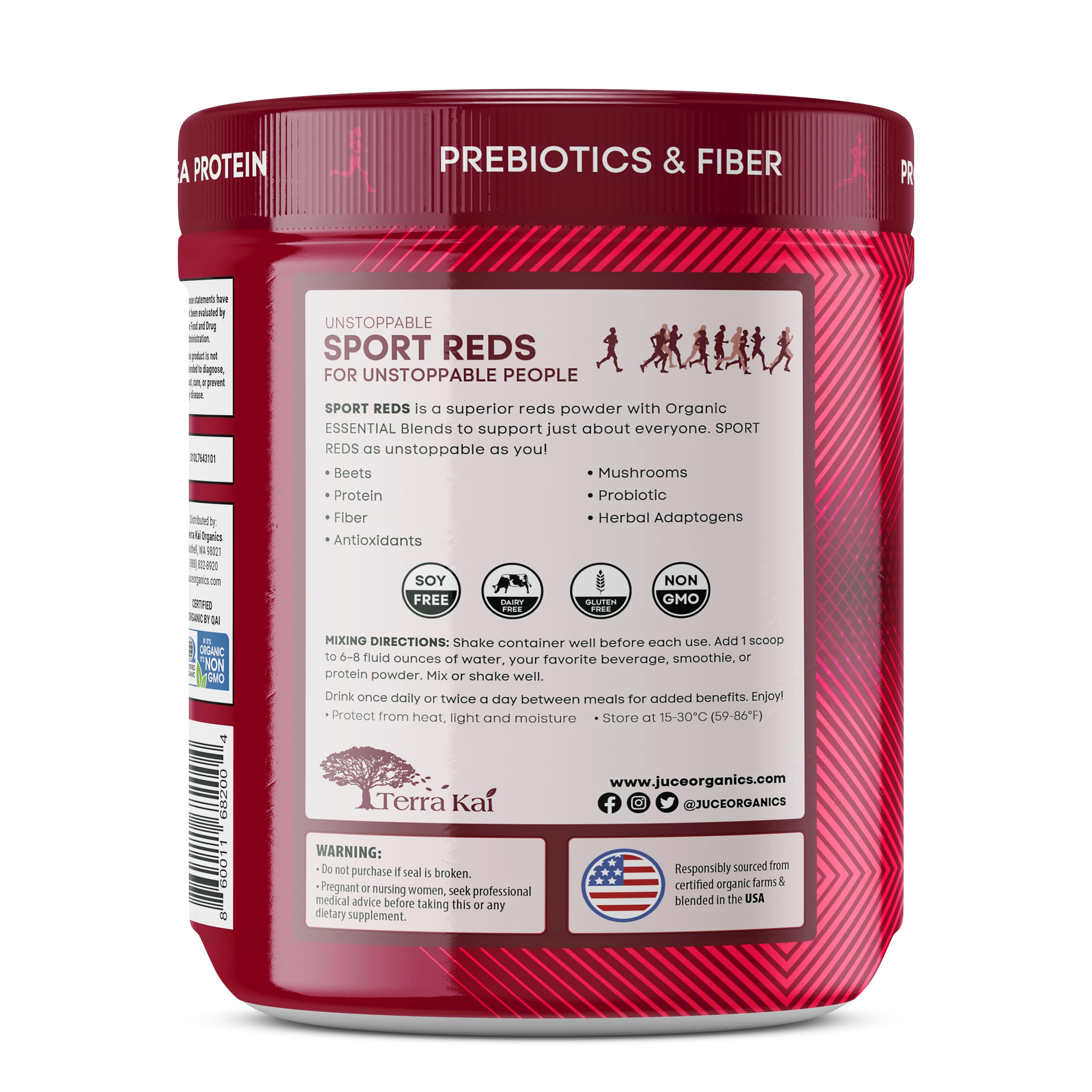 Terra Kai Organics Juce SR7 Sport Reds Organic Fruit & Veggies w/Pea Protein | 43 Superfoods, Antioxidants, Mushrooms, Beets, Herbal Adaptogens, Probiotic, Fiber, Garden Berry Flavor (30 Servings) Terra Kai Organics Au supplements