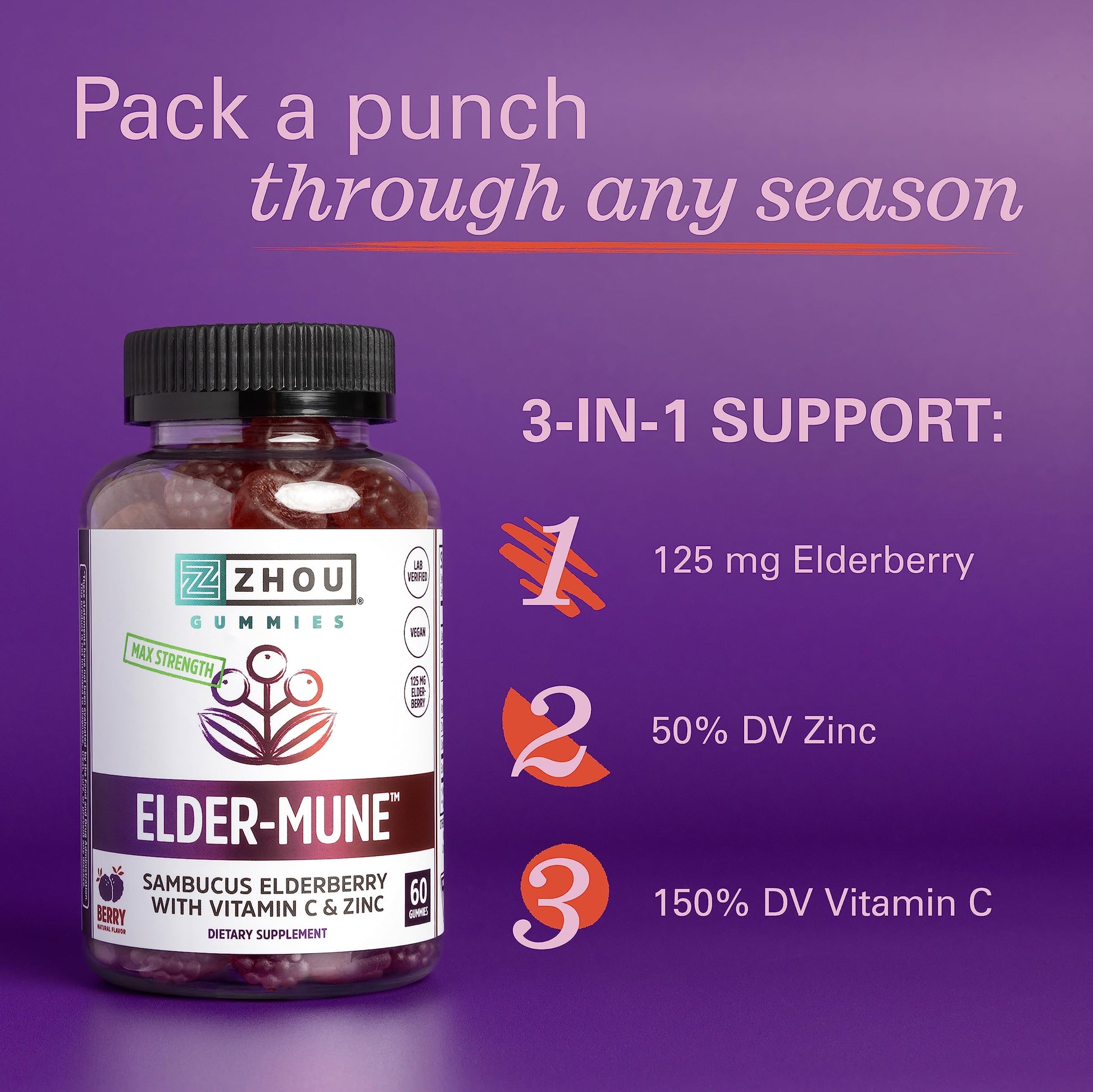 Zhou Nutrition Elder-Mune Sambucus Elderberry Gummies with Zinc and Vitamin C Zhou Nutrition Au supplements