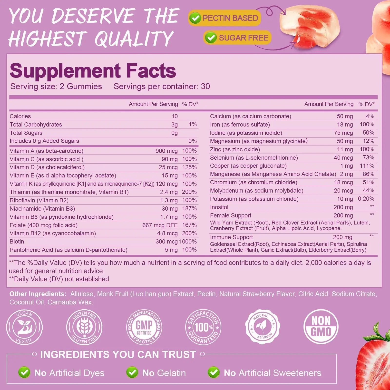 Totaria Sugar Free Multivitamin Gummies for Women 14+ w/Iron, Inositol, Folate, Biotin, Womens Daily Multivitamin Gummy w/Vitamin A, C, B, D3, K2 Totaria Au supplements